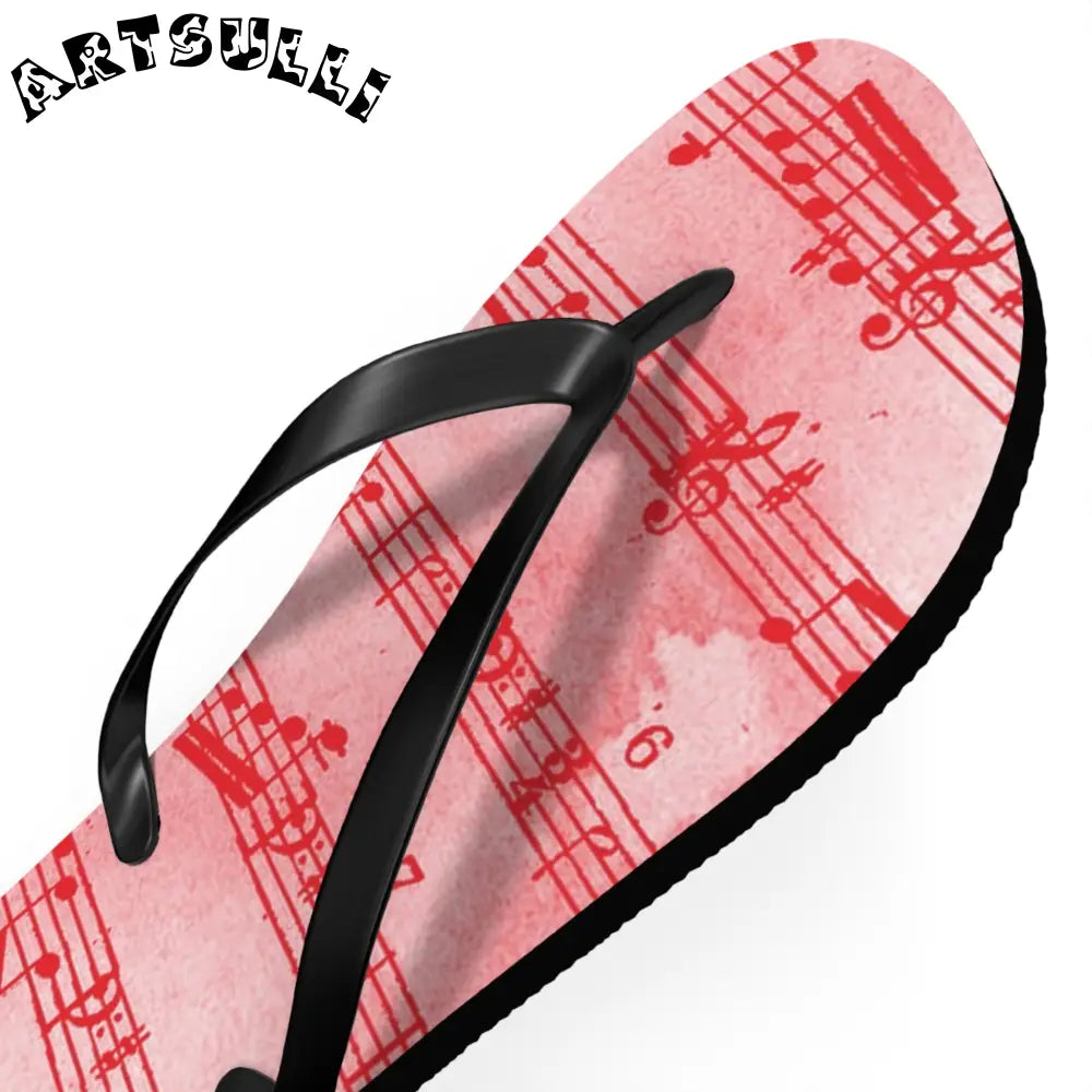 Musical Note Pink Flip Flops, Artsulli - Art is Long, Life is Short, Shoes, , , , , , , 