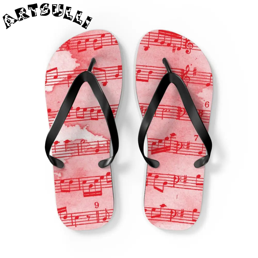 Musical Note Pink Flip Flops, Artsulli - Art is Long, Life is Short, Shoes, Size, L, Color, Black sole, , , 40981583299310133576