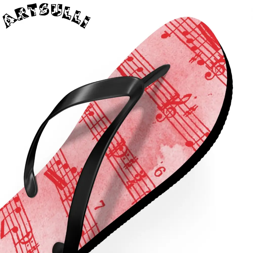 Musical Note Pink Flip Flops, Artsulli - Art is Long, Life is Short, Shoes, , , , , , , 