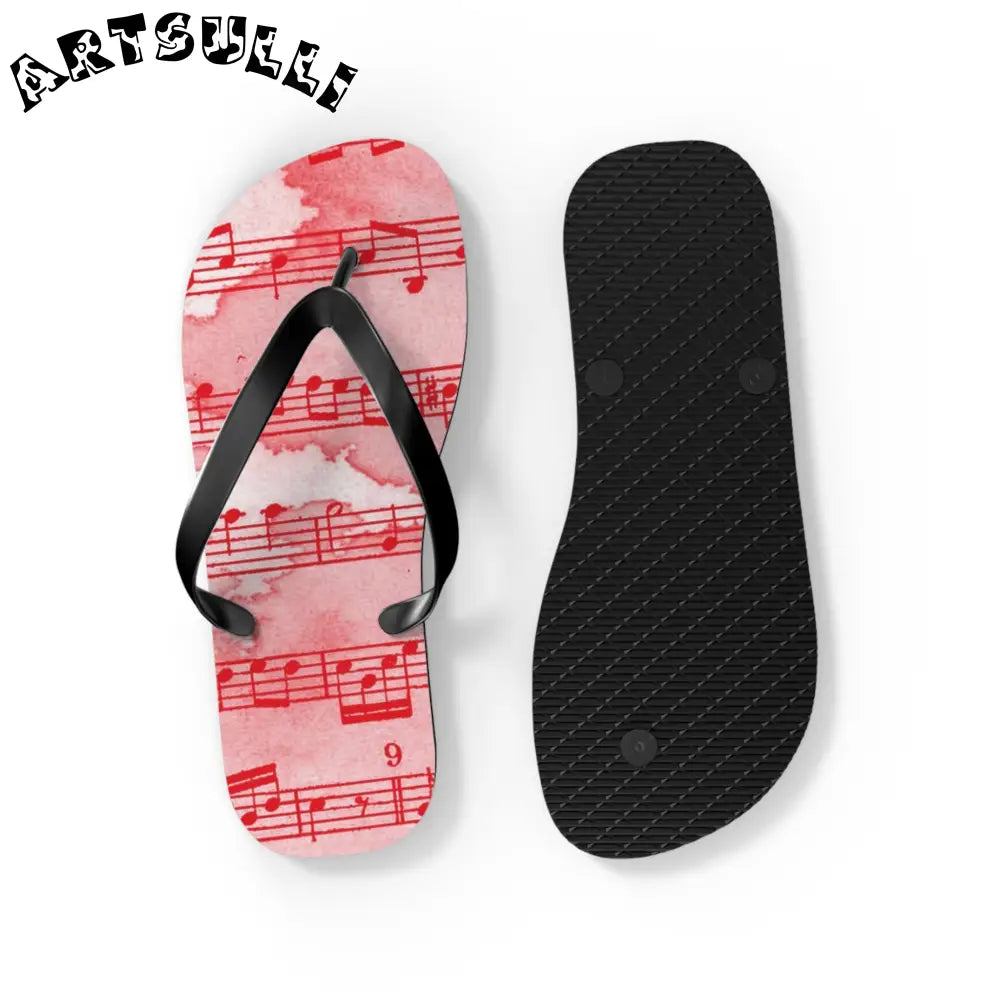 Musical Note Pink Flip Flops, Artsulli - Art is Long, Life is Short, Shoes, , , , , , , 