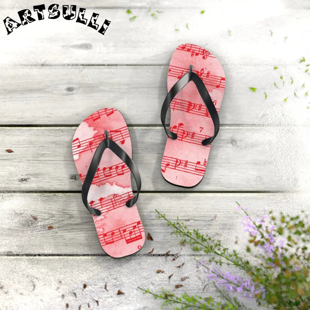 Musical Note Pink Flip Flops, Artsulli - Art is Long, Life is Short, Shoes, , , , , , , 