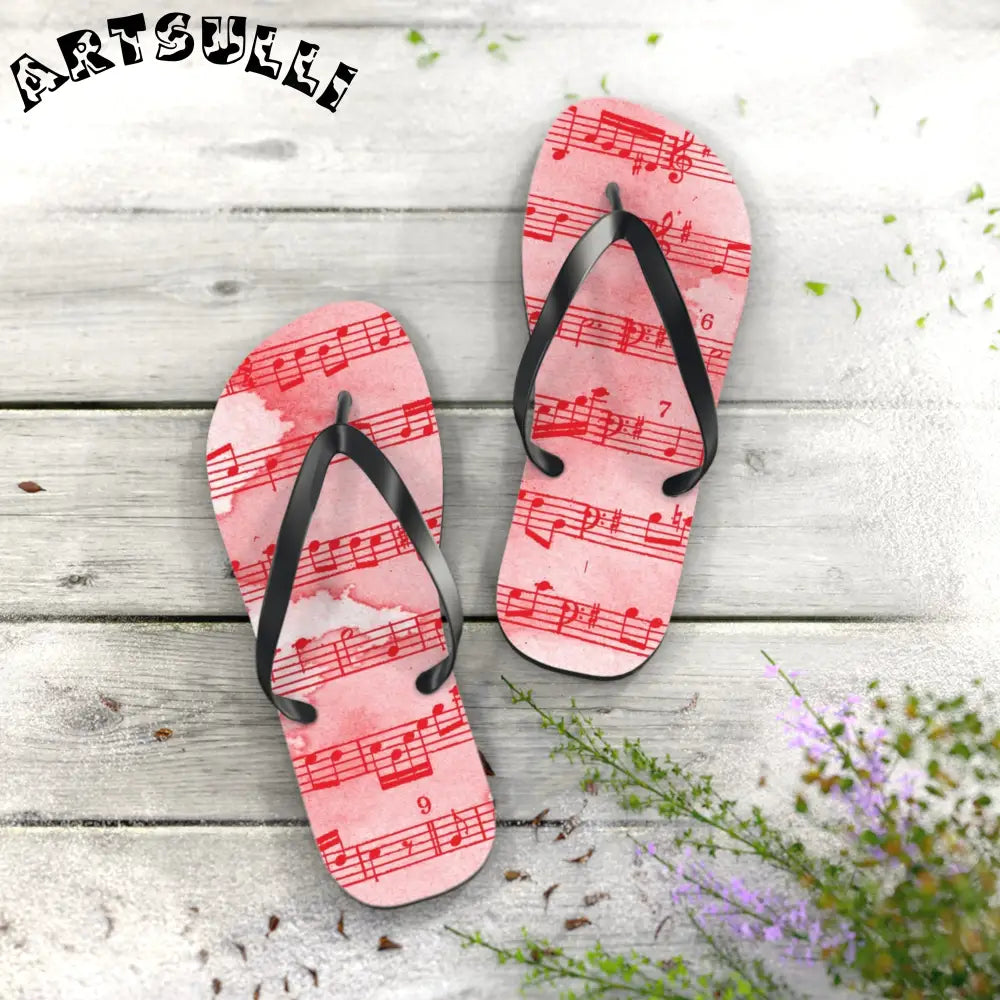 Musical Note Pink Flip Flops, Artsulli - Art is Long, Life is Short, Shoes, , , , , , , 