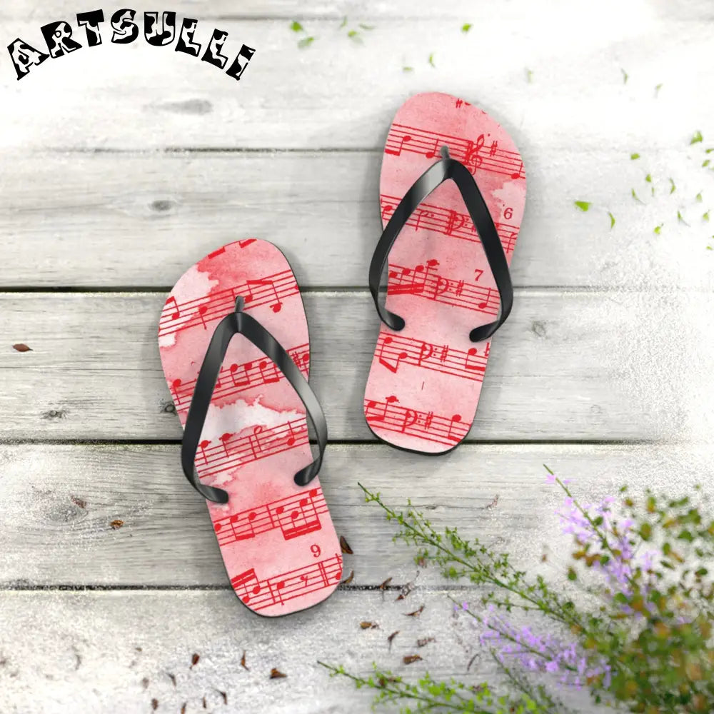 Musical Note Pink Flip Flops, Artsulli - Art is Long, Life is Short, Shoes, , , , , , , 