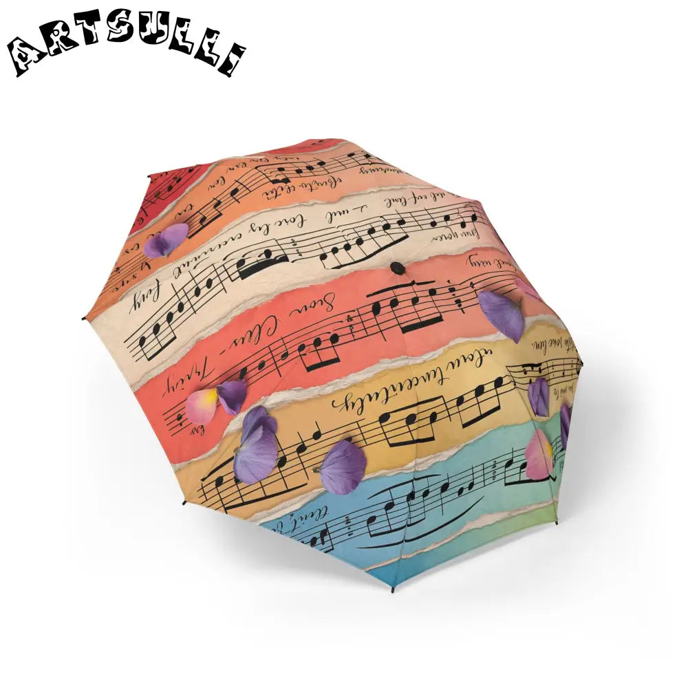 Musical Notes and Flower Petals Umbrella, Artsulli - Art is Long, Life is Short, Accessories, Size, One size, , , , , 41100741656169809849