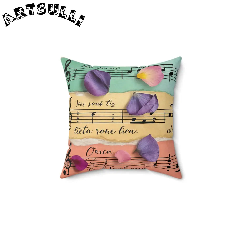 Musical Notes and Petals Throw Pillow, Artsulli - Art is Long, Life is Short, Home Decor, Size, 14" × 14", , , , , 91789855091446371229