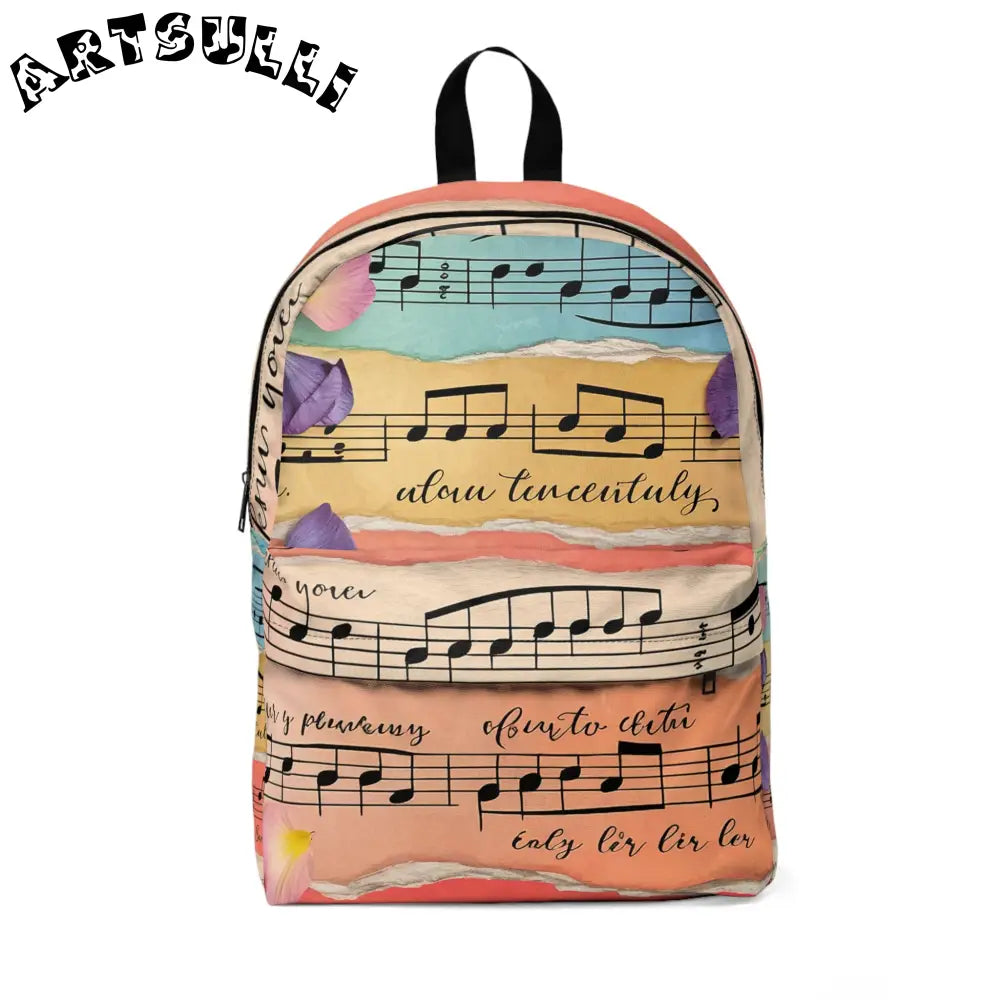 Musical Notes Ripped Paper Backpack, Artsulli - Art is Long, Life is Short, Bags, Size, One size, , , , , 39952790329828565237