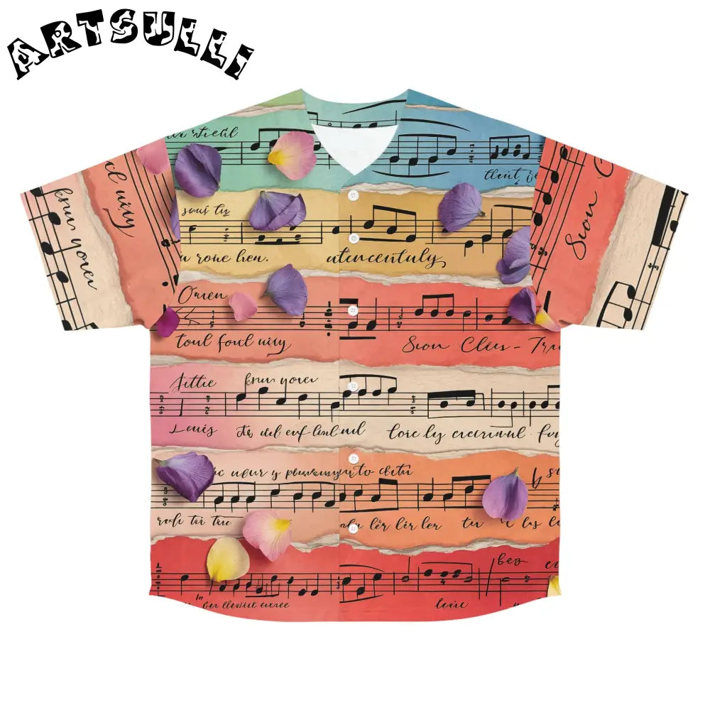 Musical Score and Floral Baseball Jersey, Artsulli - Art is Long, Life is Short, All Over Prints, Size, S, Color, Seam thread color automatically matched to design, , , 10563168896597884755