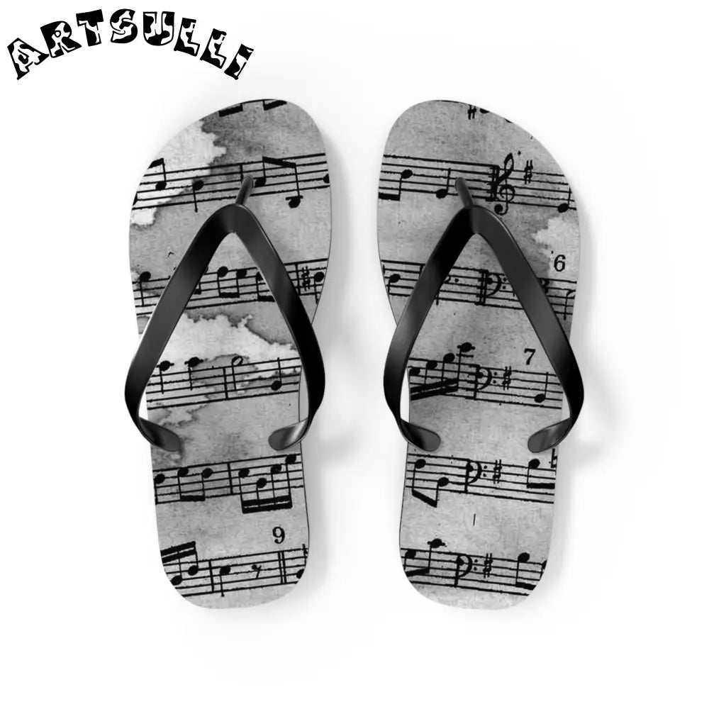 Musical Score Flip Flops, Artsulli - Art is Long, Life is Short, Shoes, Size, M, Color, Black sole, , , 10850259446311747728
