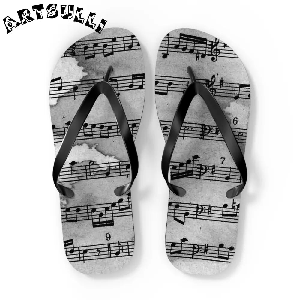 Musical Score Flip Flops, Artsulli - Art is Long, Life is Short, Shoes, Size, XL, Color, Black sole, , , 18729447072097994427