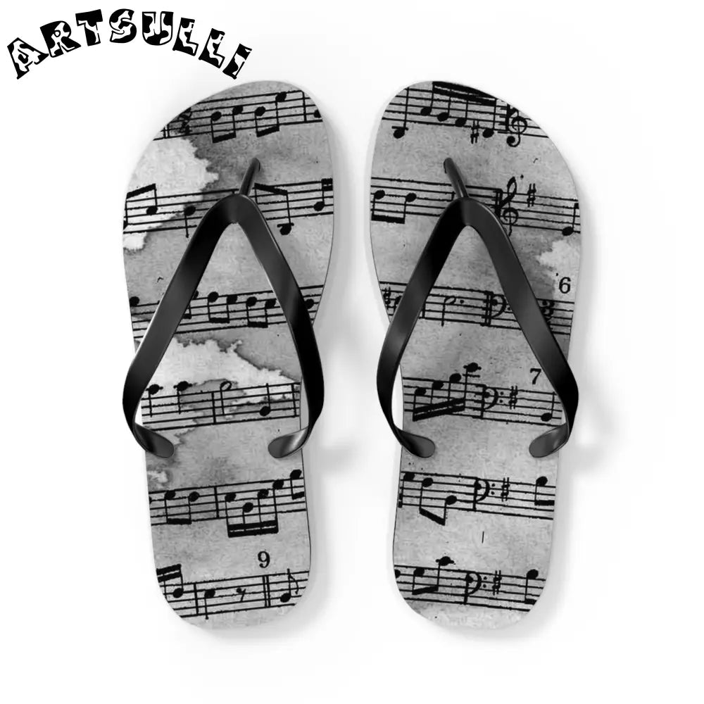 Musical Score Flip Flops, Artsulli - Art is Long, Life is Short, Shoes, Size, L, Color, Black sole, , , 21751445625990297397
