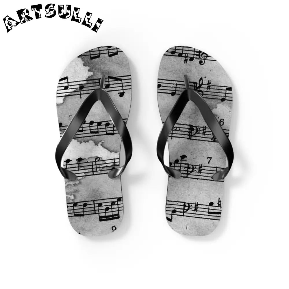 Musical Score Flip Flops, Artsulli - Art is Long, Life is Short, Shoes, Size, S, Color, Black sole, , , 22141456674727153631