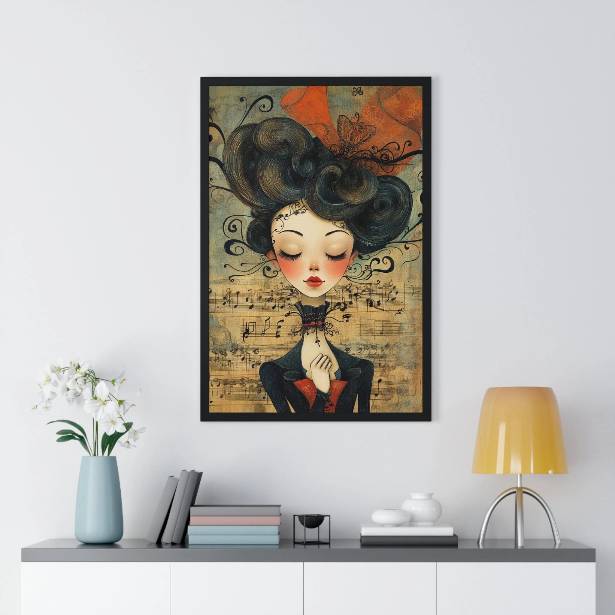 Buy The Best framed illustration woman black hair By Artsulli x Color Printify - Musical Serenity Framed Art Print - 2025