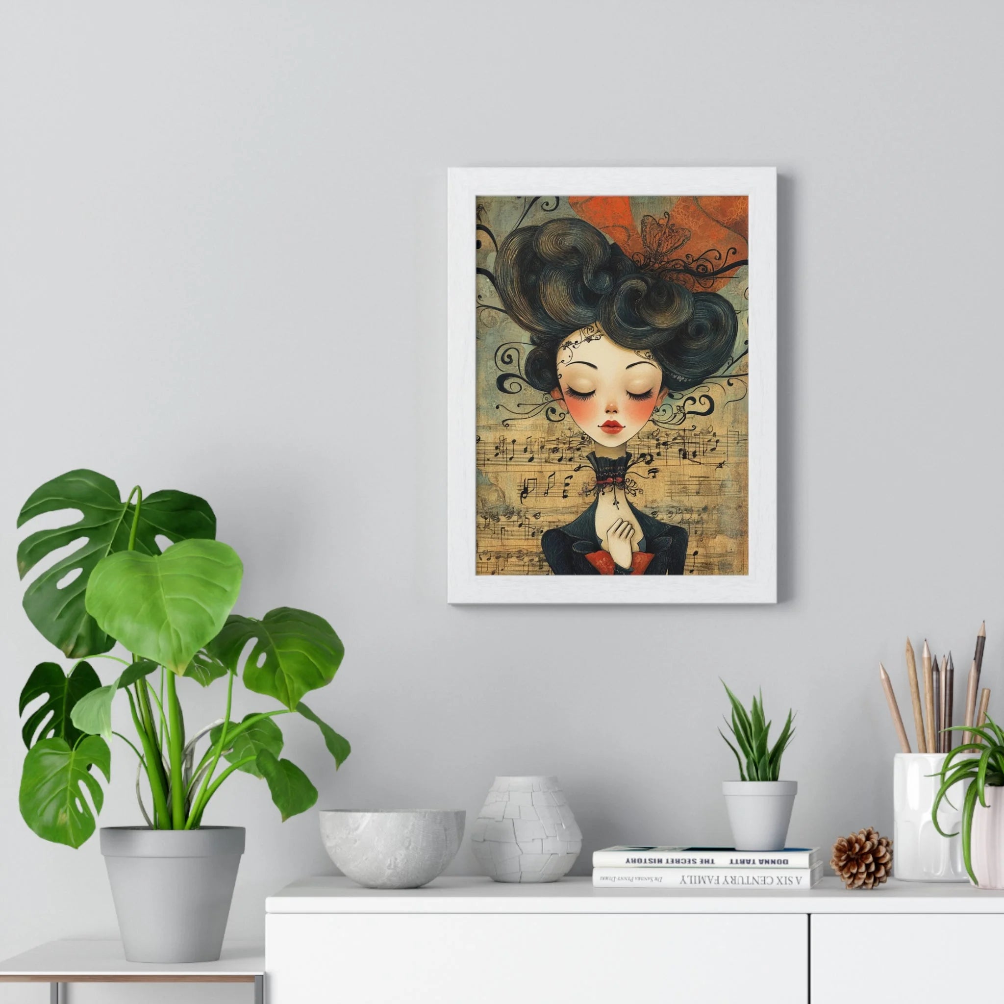 Buy The Best framed illustration woman black hair By Artsulli x Color Printify - Musical Serenity Framed Art Print - 2025
