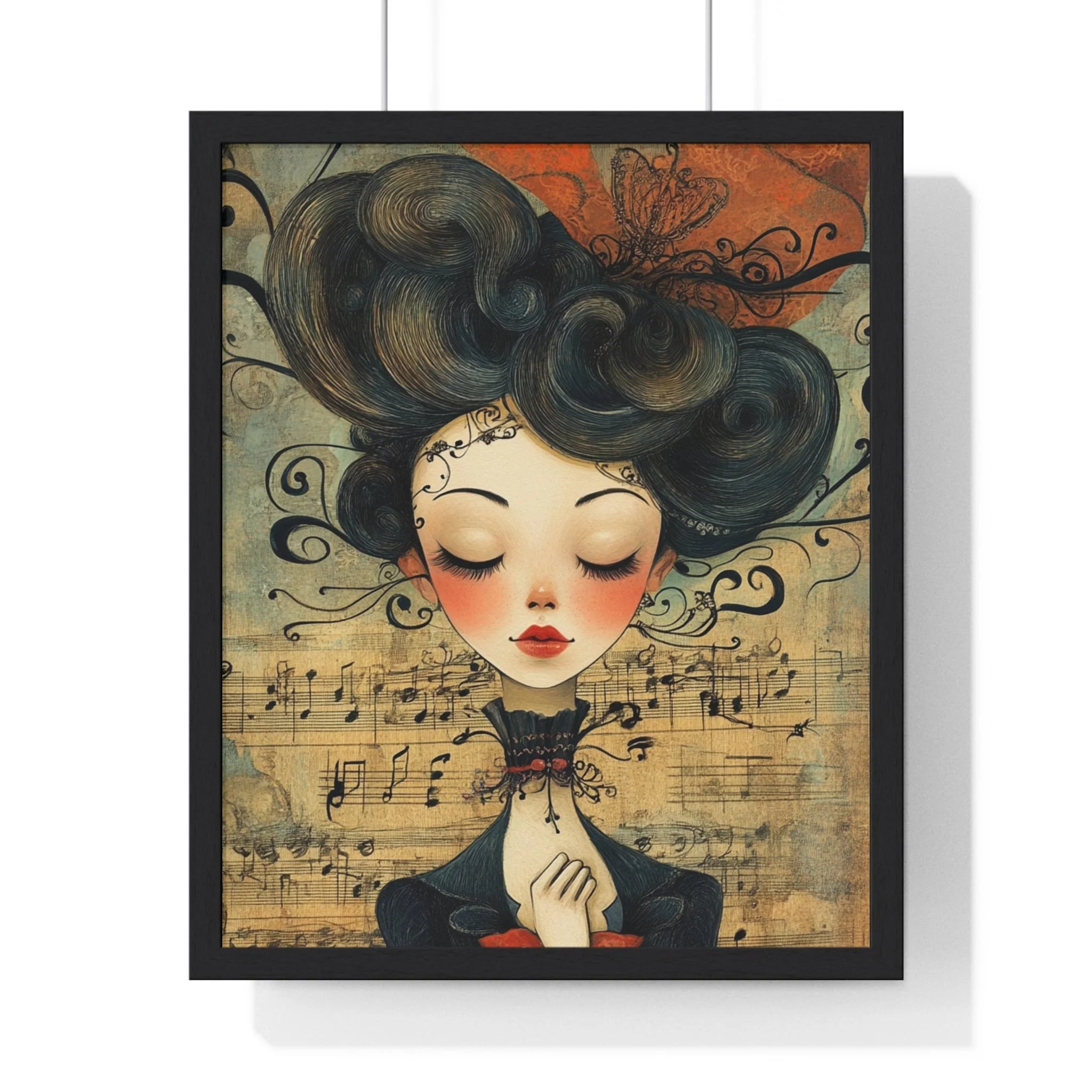 Buy The Best black framed artwork woman dark By Artsulli x Color Printify - Musical Serenity Framed Art Print - 2025