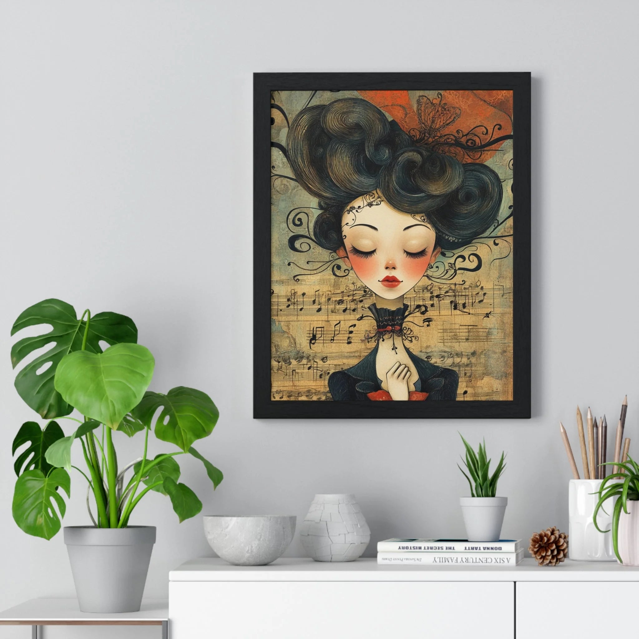 Buy The Best black framed painting woman red By Artsulli x Color Printify - Musical Serenity Framed Art Print - 2025