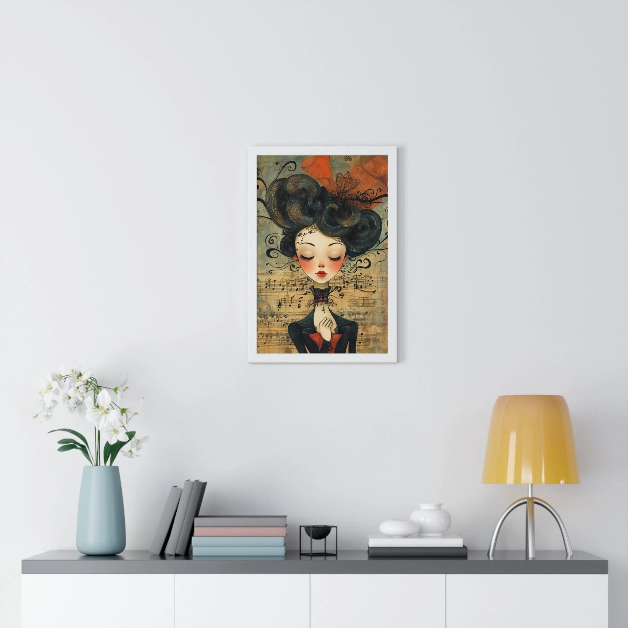 Buy The Best framed illustration whimsical woman black By Artsulli x Color Printify - Musical Serenity Framed Art Print - 2025