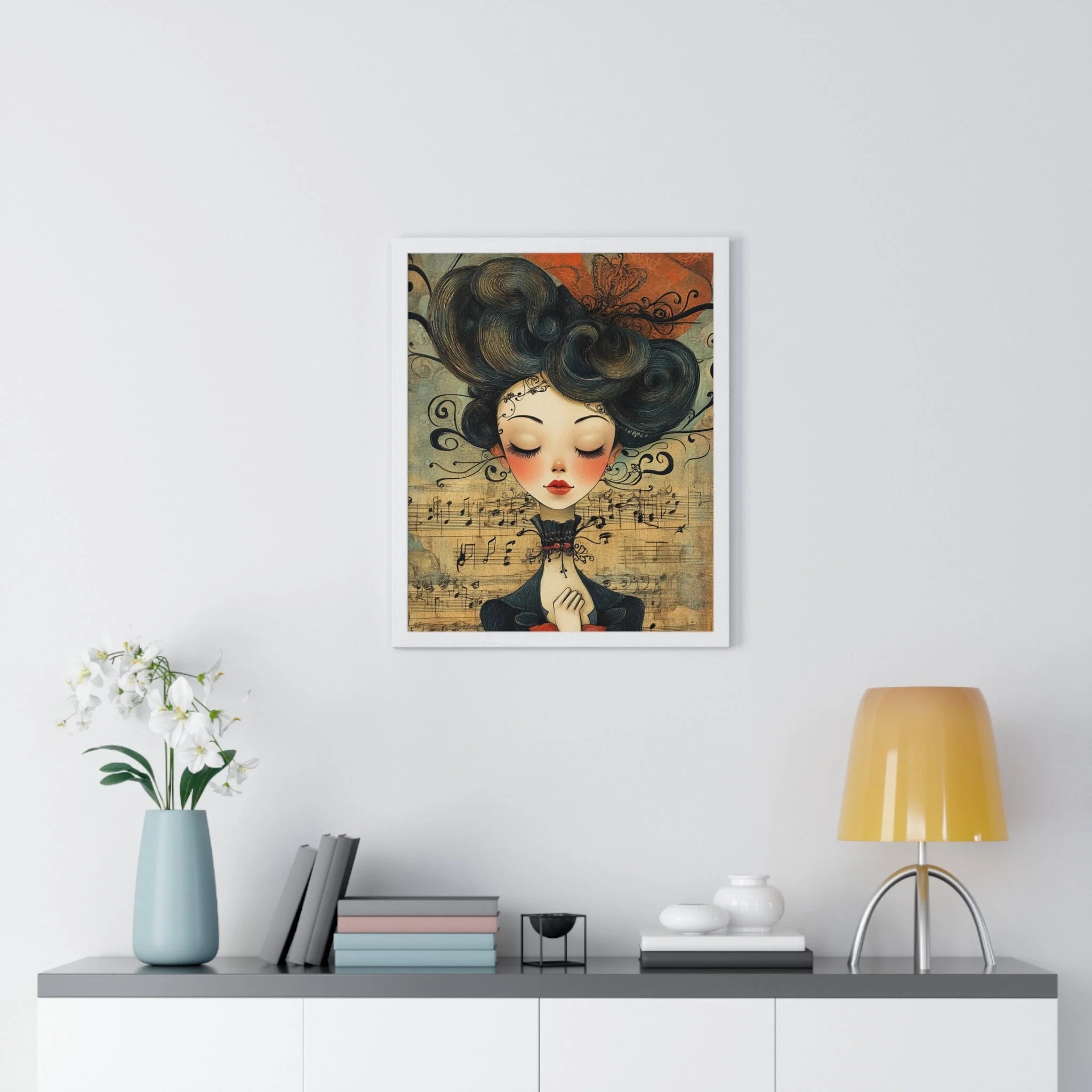 Buy The Best framed illustration woman black hair By Artsulli x Color Printify - Musical Serenity Framed Art Print - 2025