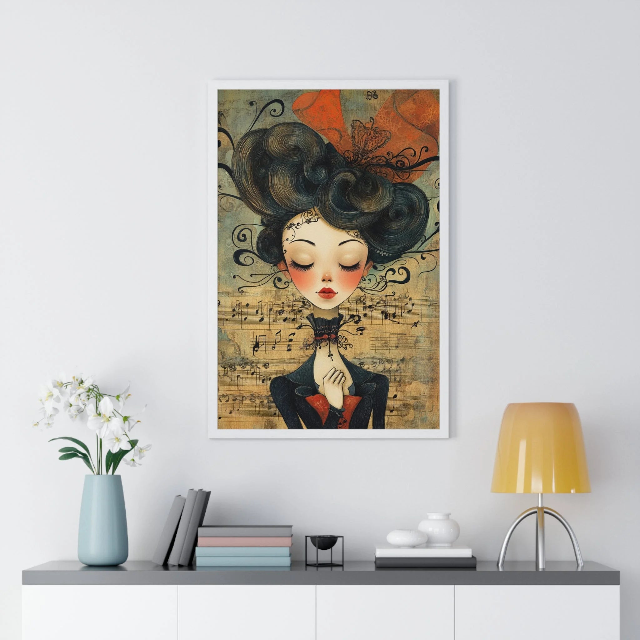 Buy The Best framed illustration woman black hair By Artsulli x Color Printify - Musical Serenity Framed Art Print - 2025