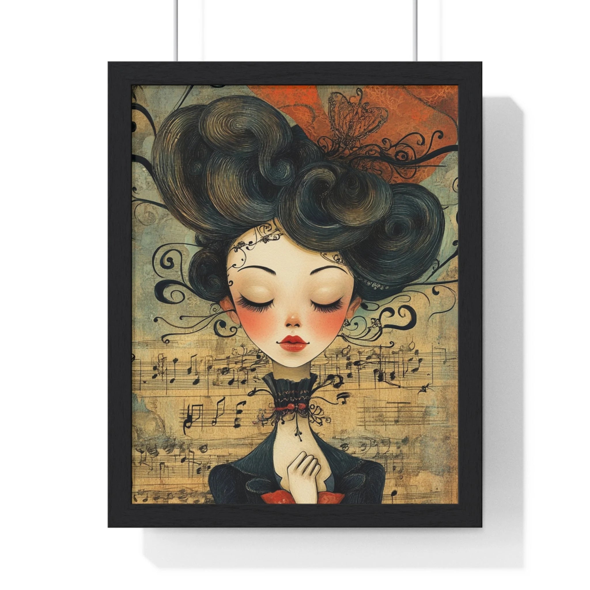 Buy The Best framed illustration woman black hair By Artsulli x Color Printify - Musical Serenity Framed Art Print - 2025