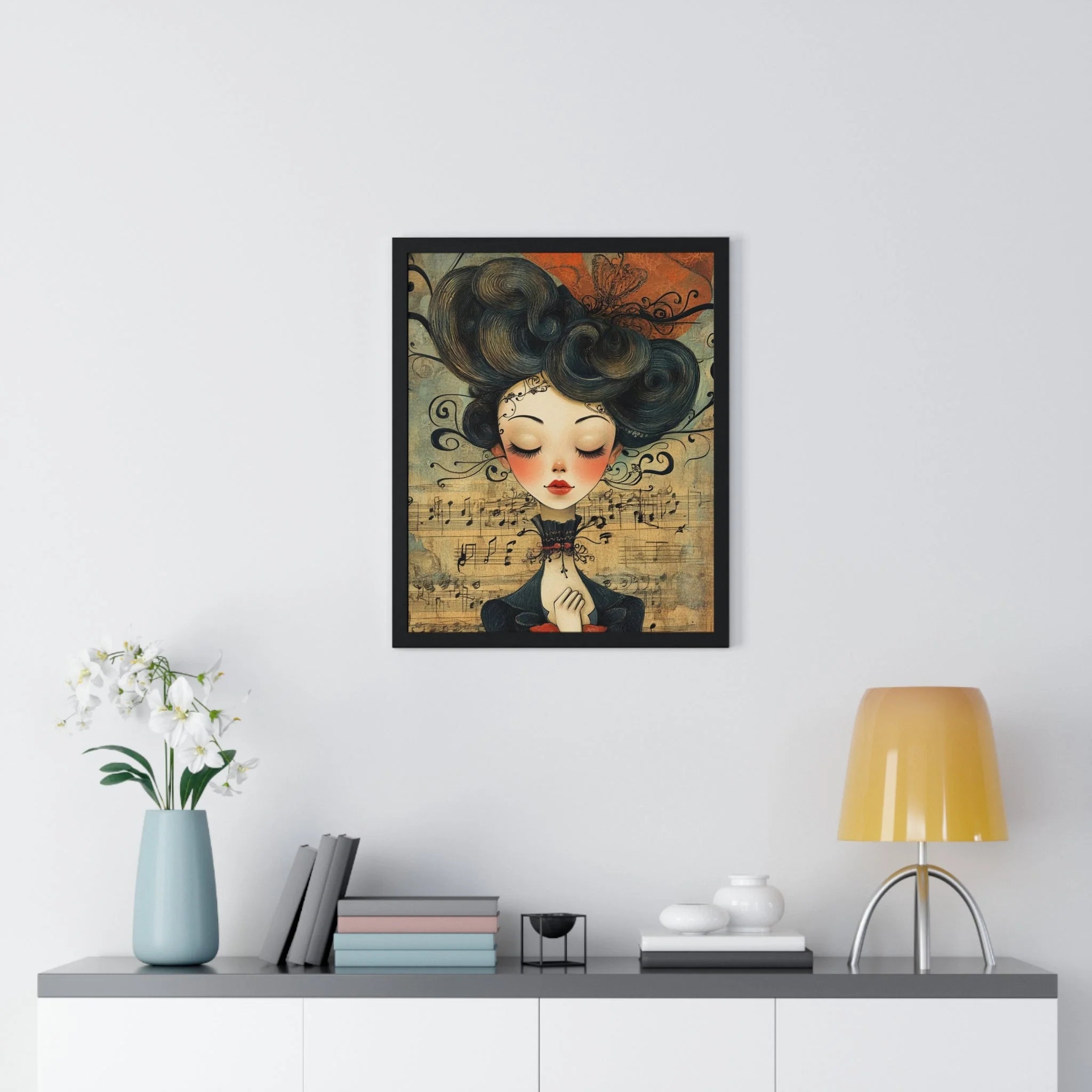 Buy The Best black framed artwork whimsical illustration By Artsulli x Color Printify - Musical Serenity Framed Art Print - 2025