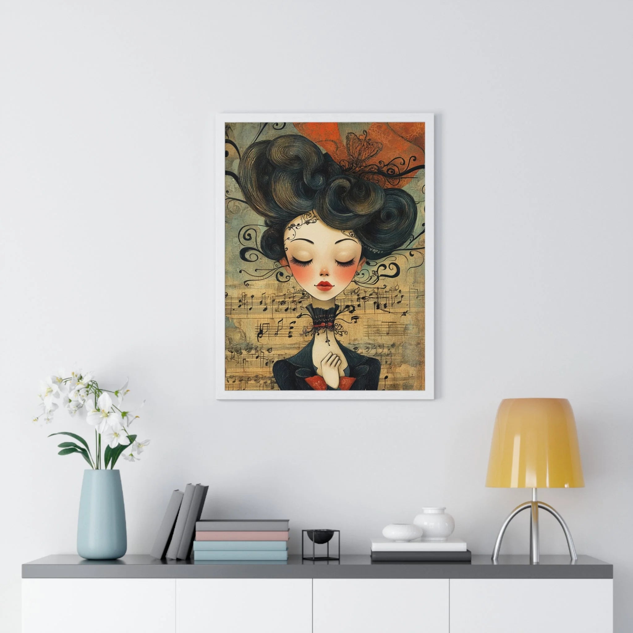 Buy The Best framed artwork woman dark hair By Artsulli x Color Printify - Musical Serenity Framed Art Print - 2025