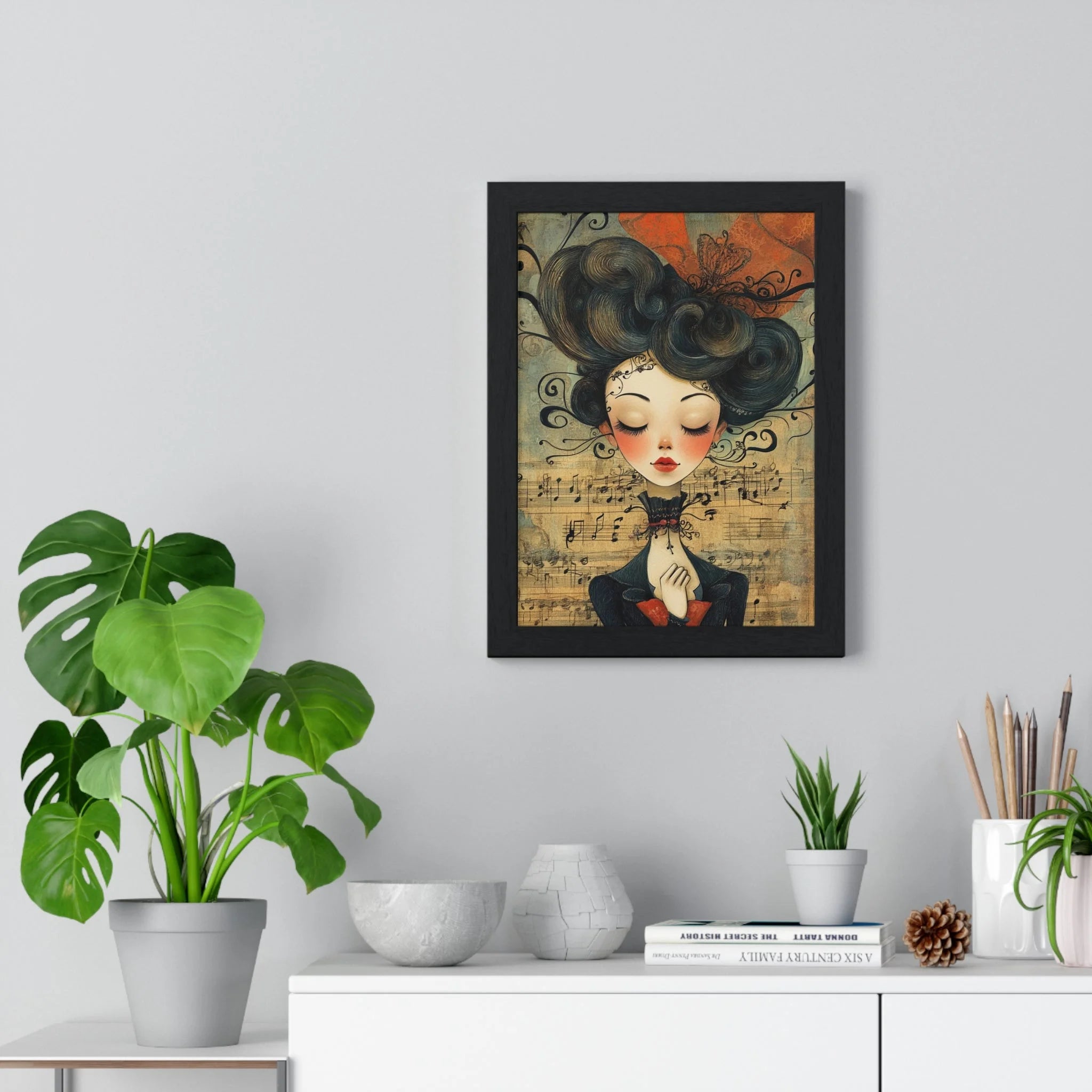 Buy The Best framed illustration woman black hair By Artsulli x Color Printify - Musical Serenity Framed Art Print - 2025