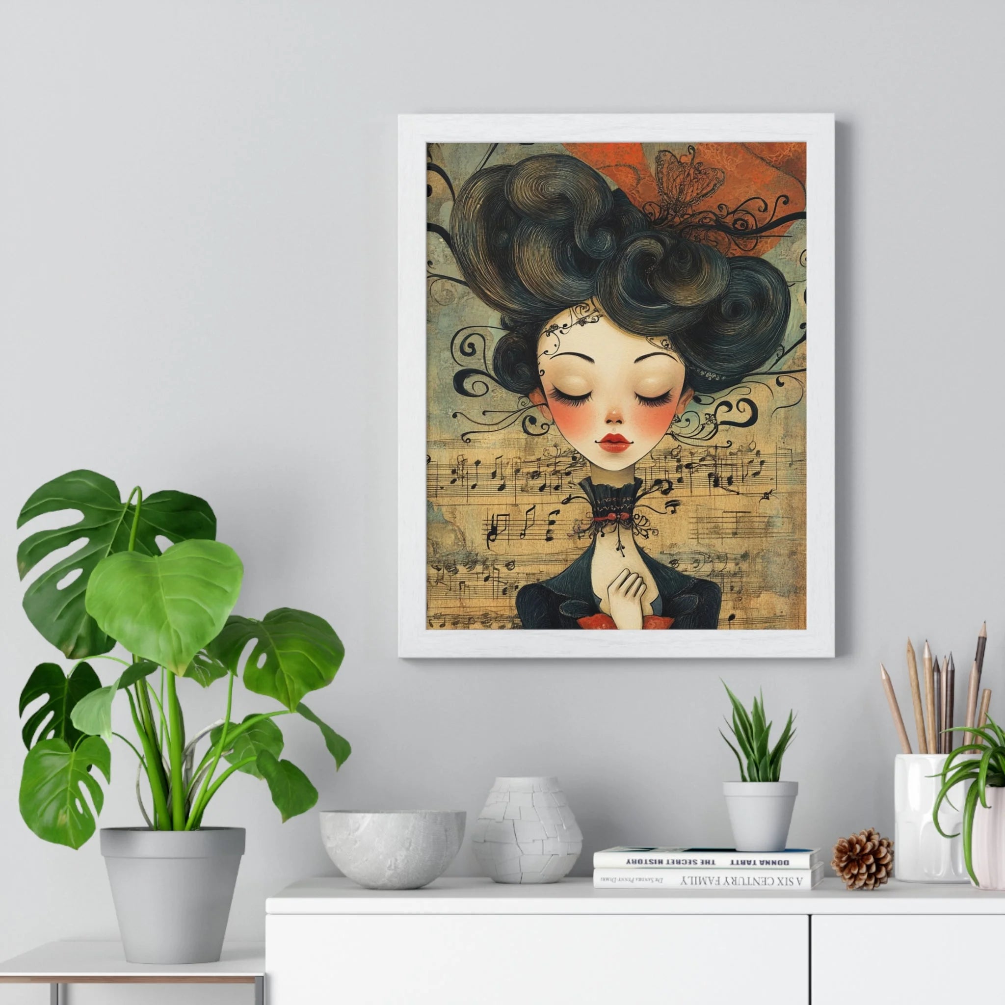 Buy The Best framed illustration woman black hair By Artsulli x Color Printify - Musical Serenity Framed Art Print - 2025