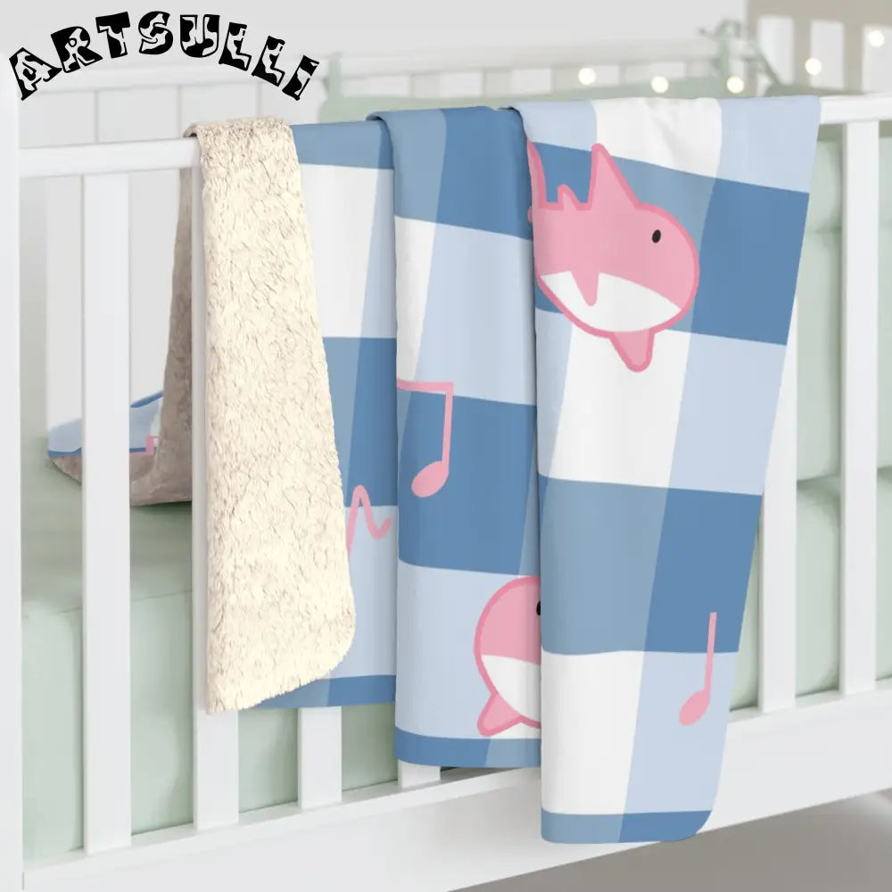 Musical Shark Art Printed Sherpa Fleece Blanket, Artsulli - Art is Long, Life is Short, Home Decor, , , , , , , 