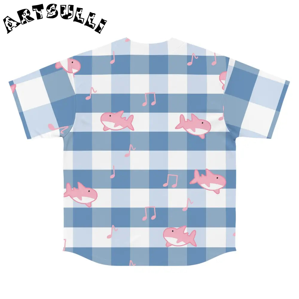 Musical Shark Checkered Baseball Jersey, Artsulli - Art is Long, Life is Short, All Over Prints, , , , , , , 