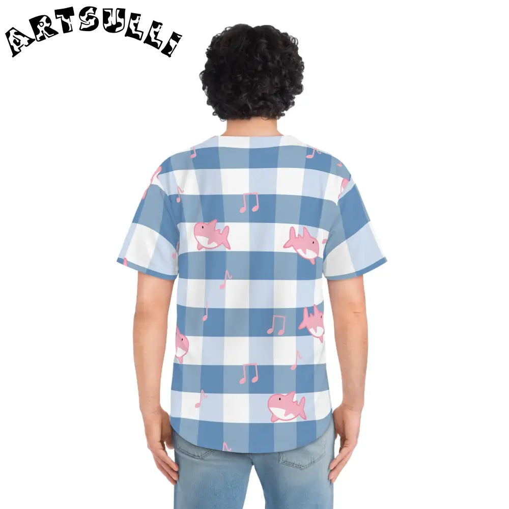Musical Shark Checkered Baseball Jersey, Artsulli - Art is Long, Life is Short, All Over Prints, , , , , , , 