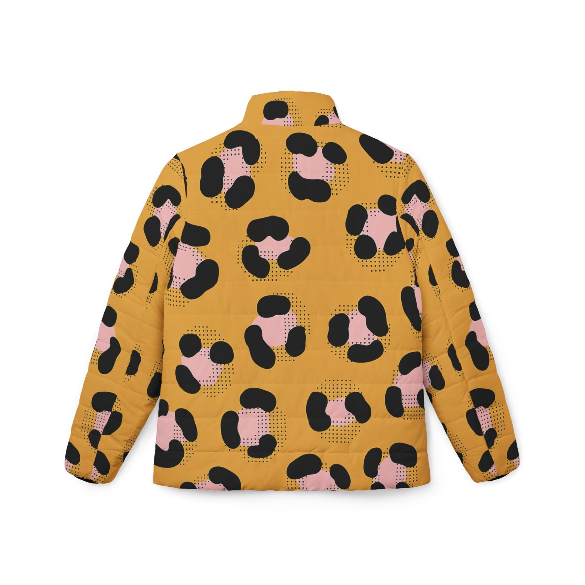 Mustard Yellow Leopard Print Puffer Jacket, Artsulli - Art is Long, Life is Short, All Over Prints, , , , , , , 