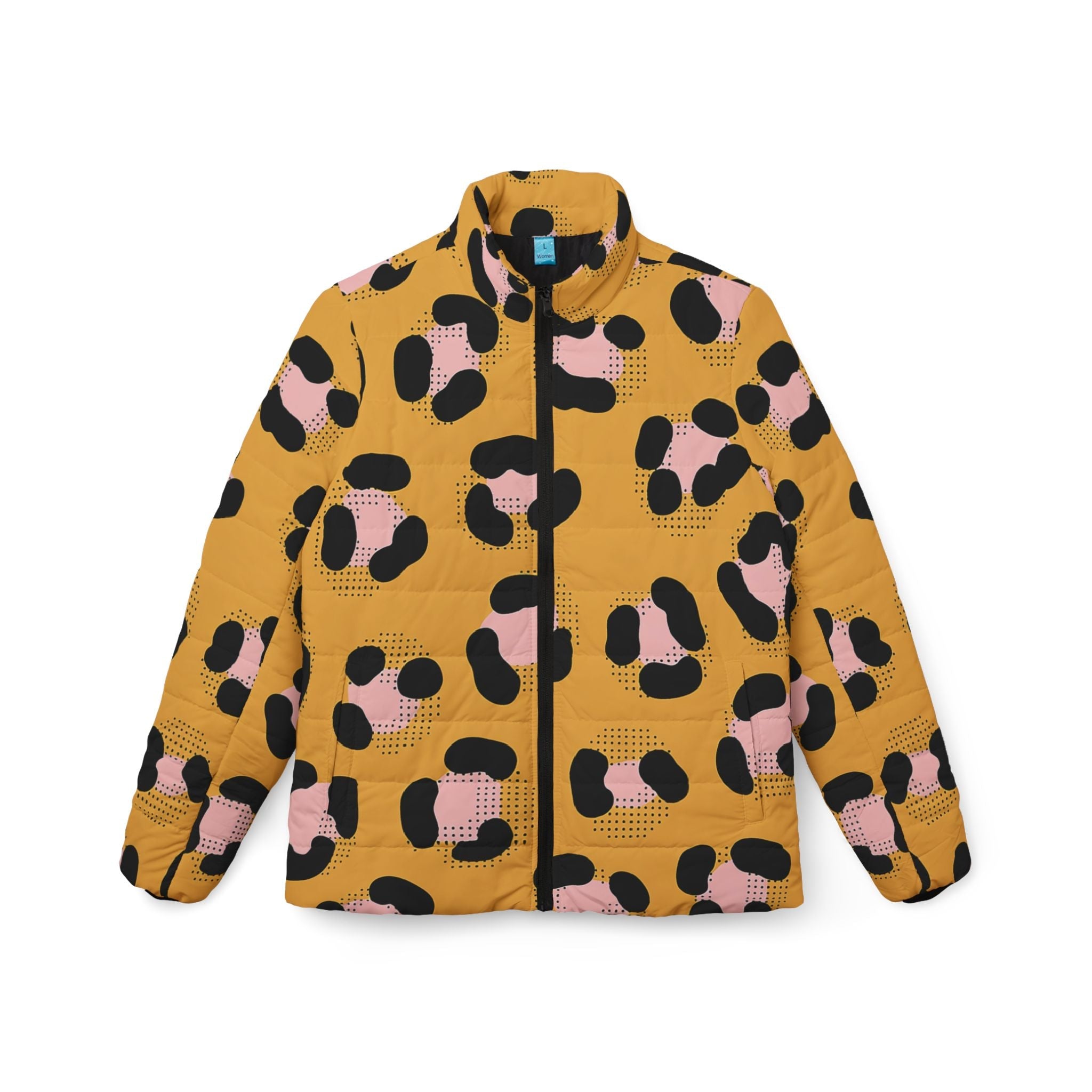 Printify Mustard Yellow Leopard Print Puffer Jacket 2025