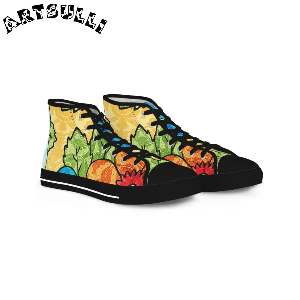 Nature Inspired Breathable Polyester Canvas High Tops, Artsulli - Art is Long, Life is Short, Shoes, Size, US 5, Color, Black sole, , , 28372539980940979391