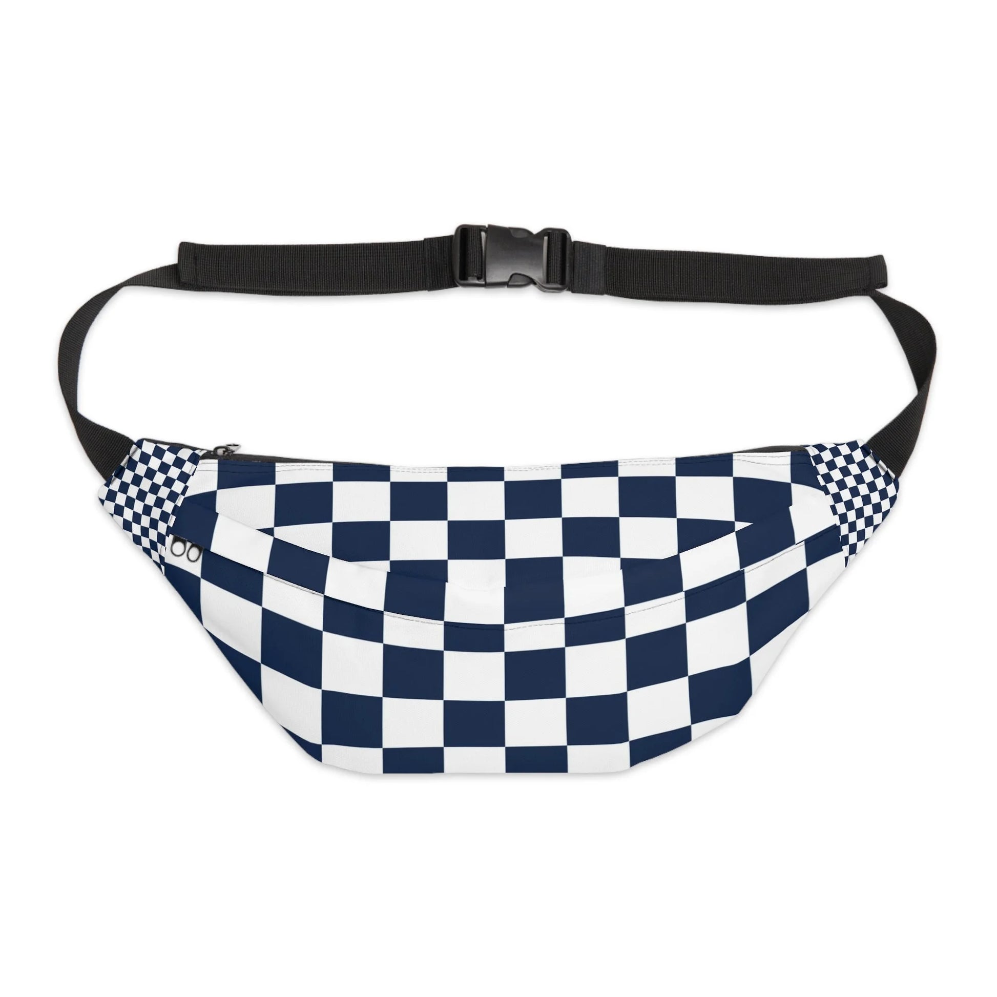 Navy and White Checkered Print Fanny Pack, Artsulli - Art is Long, Life is Short, Bags, Size, 8" × 9" × 4'', , , , , 20198867566556788354