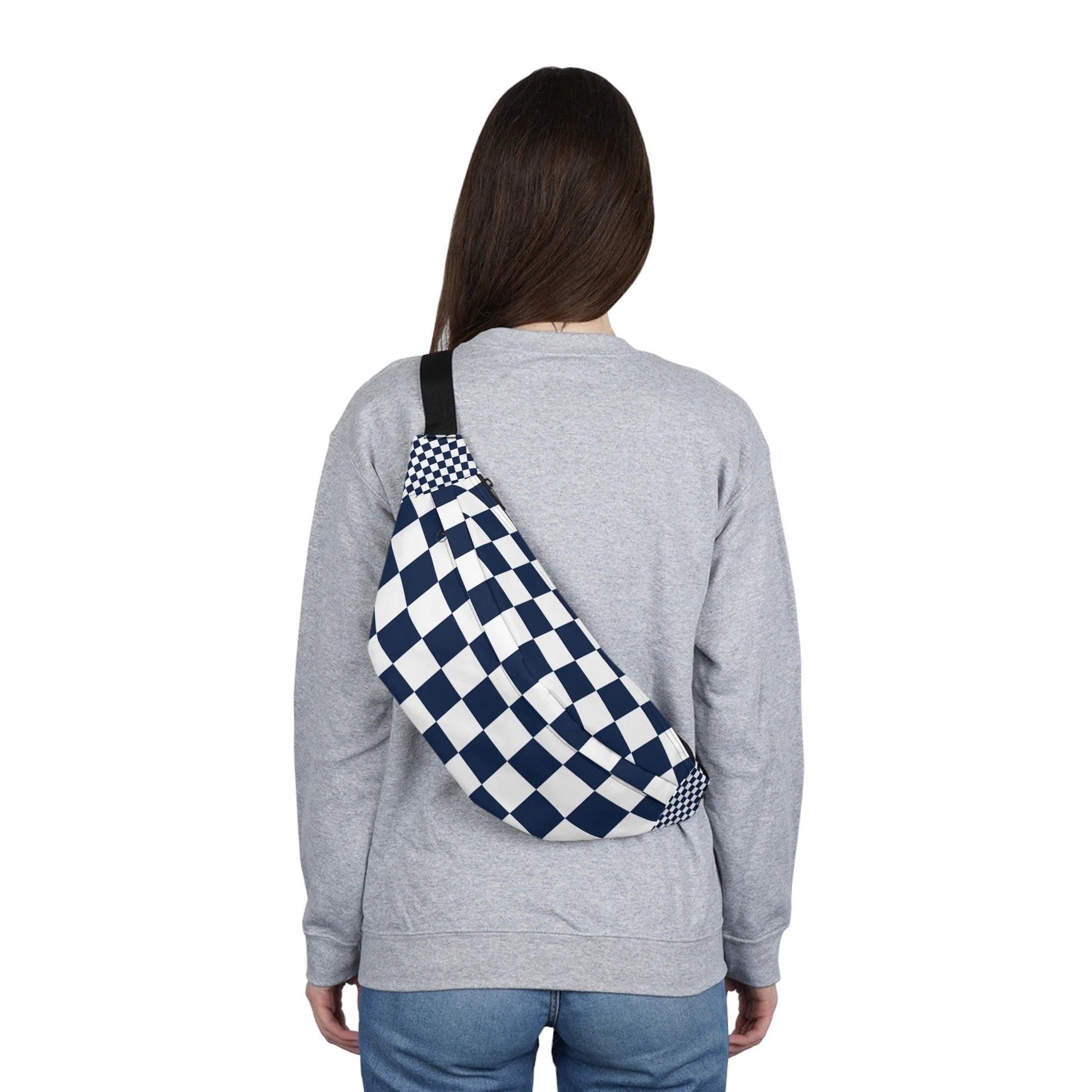 Navy and White Checkered Print Fanny Pack, Artsulli - Art is Long, Life is Short, Bags, , , , , , , 