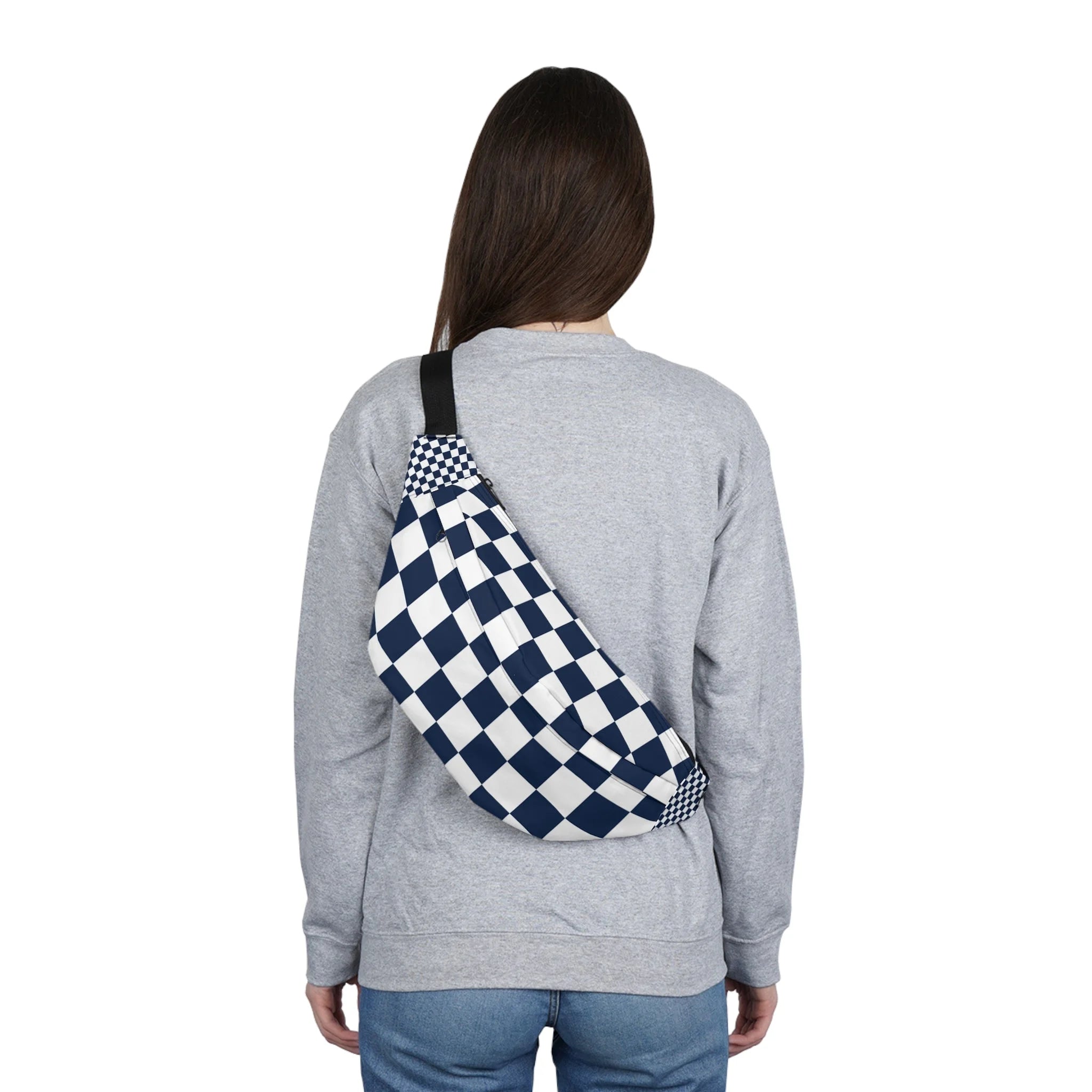 Navy and White Checkered Print Fanny Pack, Artsulli - Art is Long, Life is Short, Bags, , , , , , , 