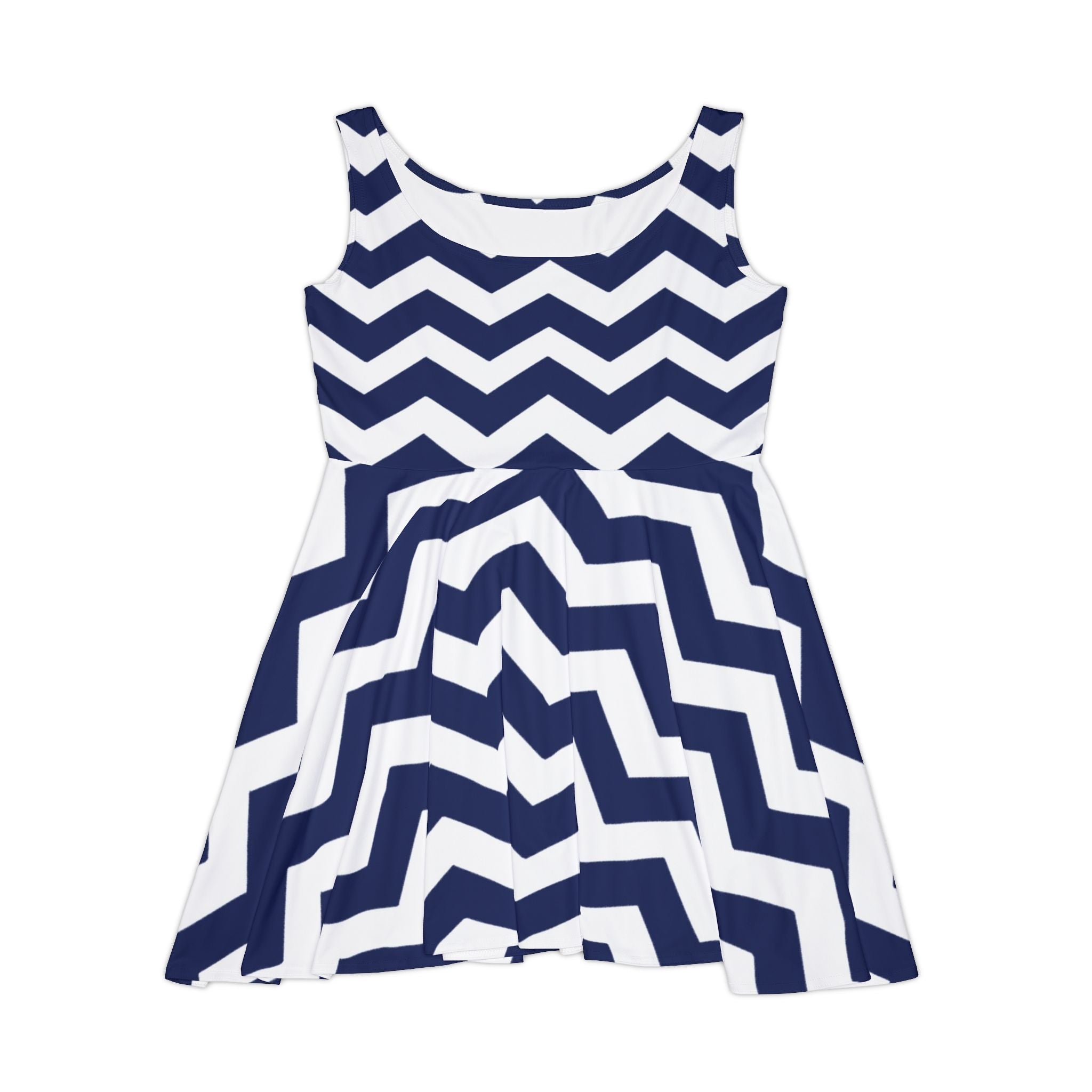 Navy and White Chevron Skater Dress, Artsulli - Art is Long, Life is Short, All Over Prints, Size, XS, , , , , 33822442717799799363