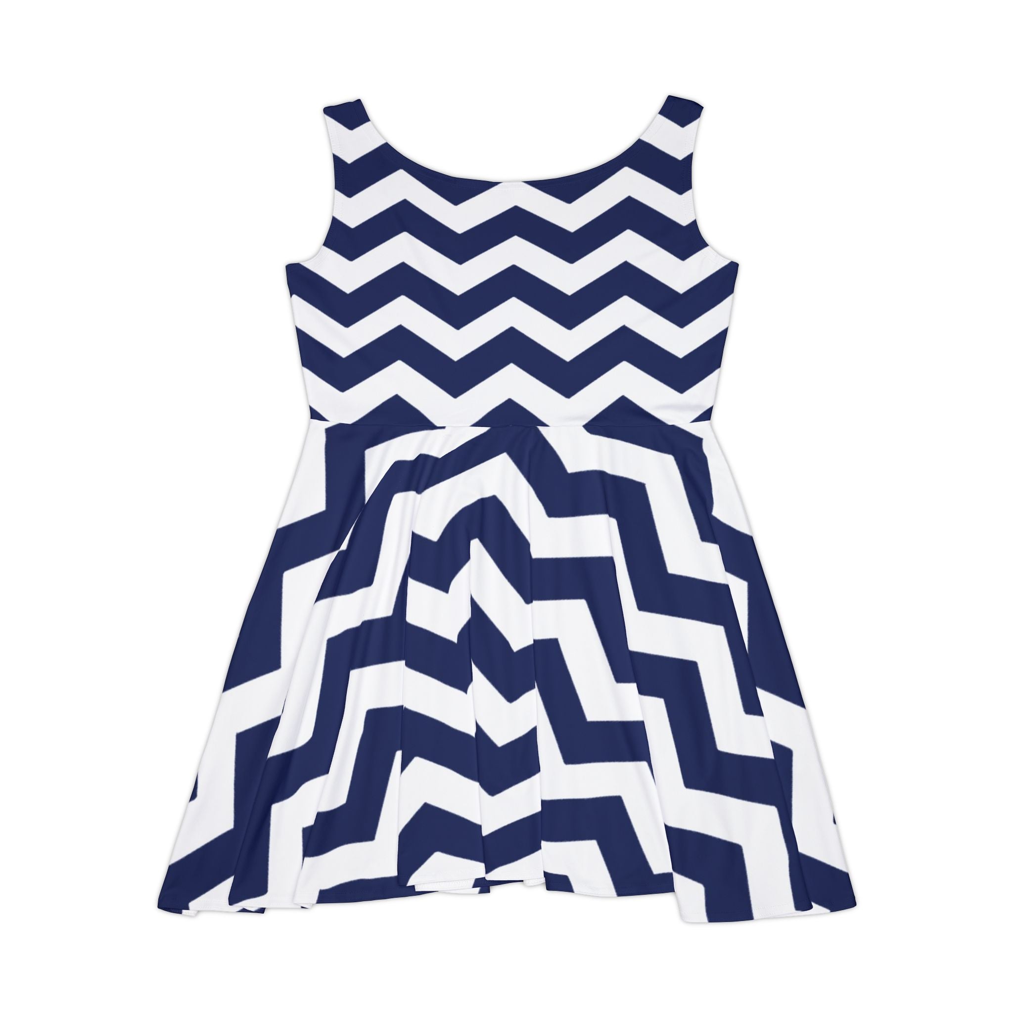 Navy and White Chevron Skater Dress, Artsulli - Art is Long, Life is Short, All Over Prints, , , , , , , 