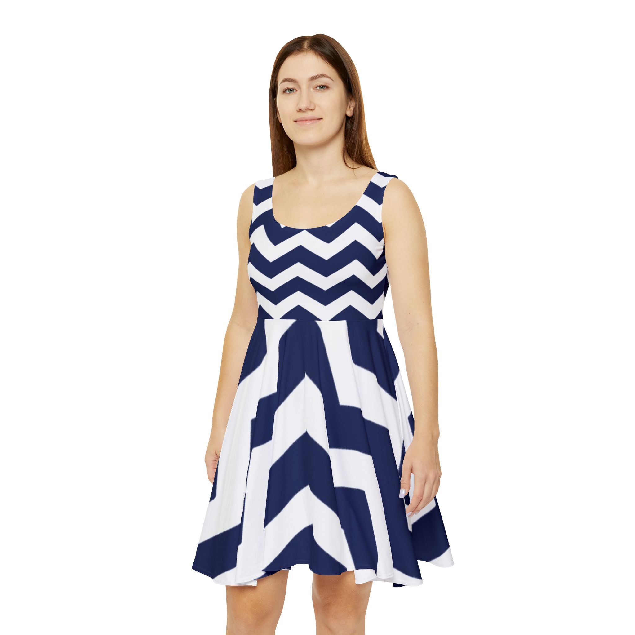 Printify Navy Chevron Sleeveless Skater Dress 2025