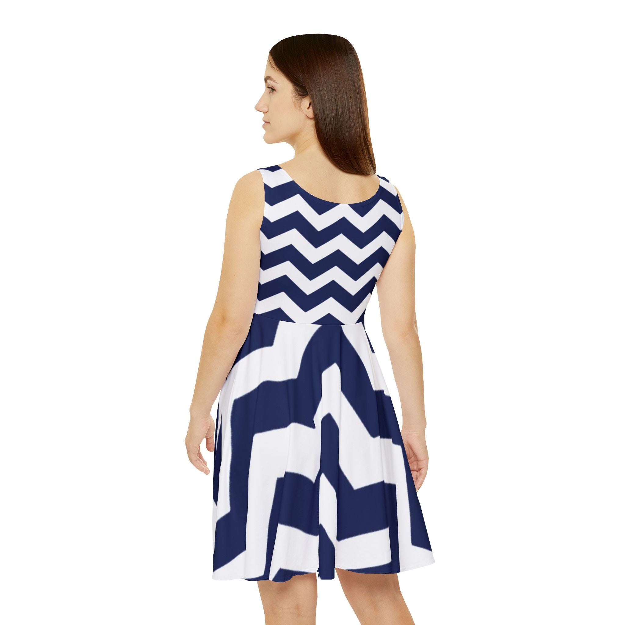 Printify Navy Chevron Sleeveless Skater Dress 2025