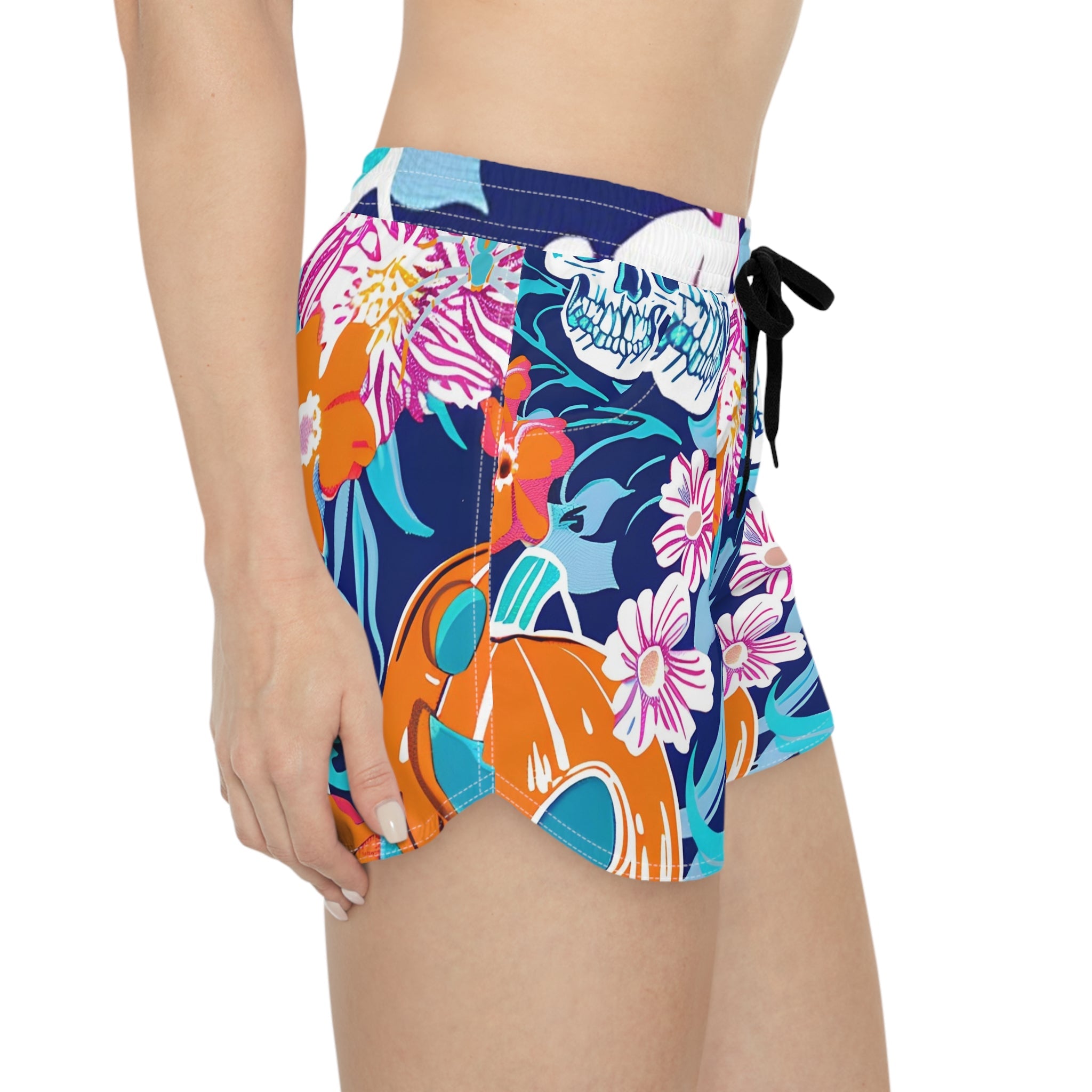 Navy Spooky Floral Print Shorts, Artsulli - Art is Long, Life is Short, All Over Prints, , , , , , , 