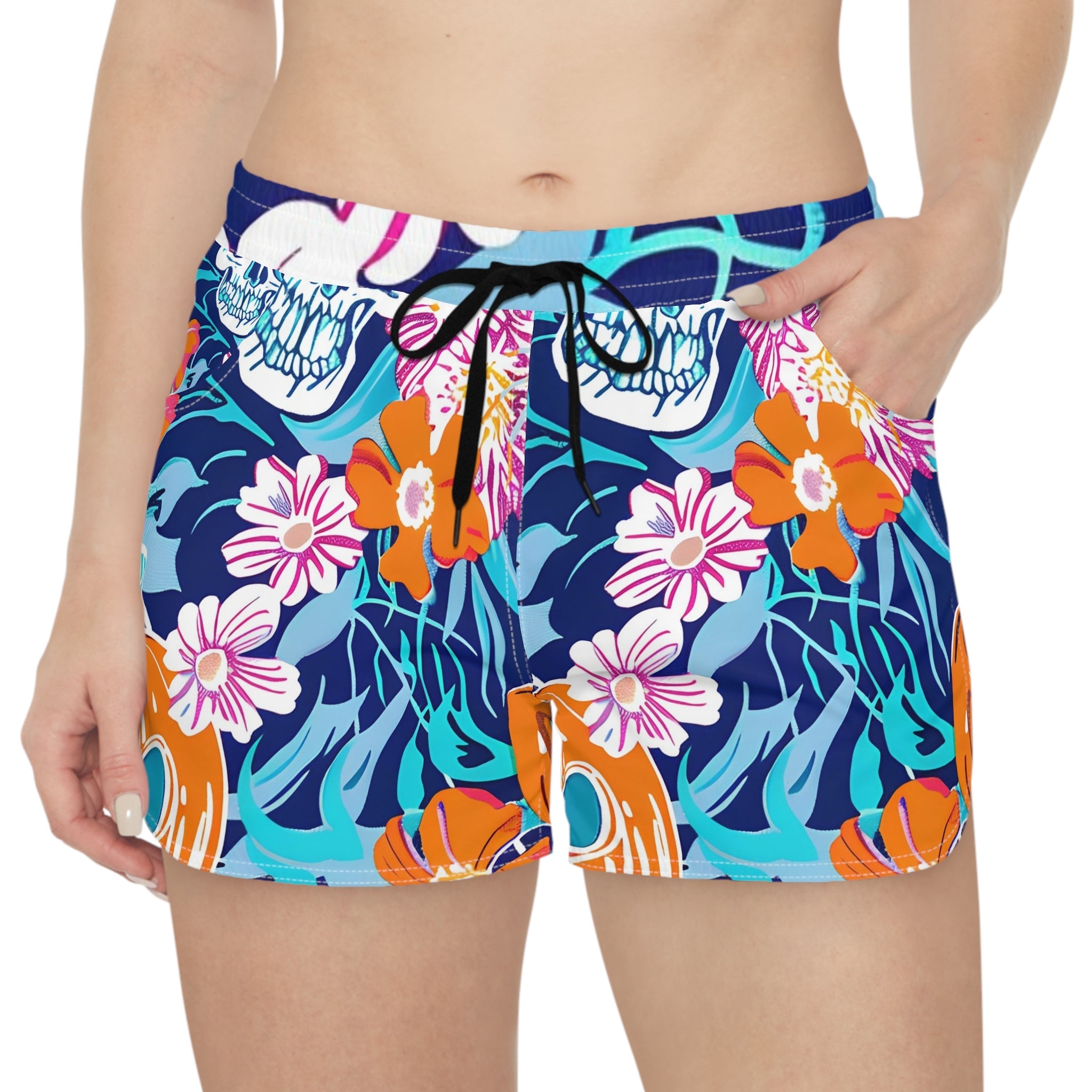 Navy Spooky Floral Print Shorts, Artsulli - Art is Long, Life is Short, All Over Prints, , , , , , , 