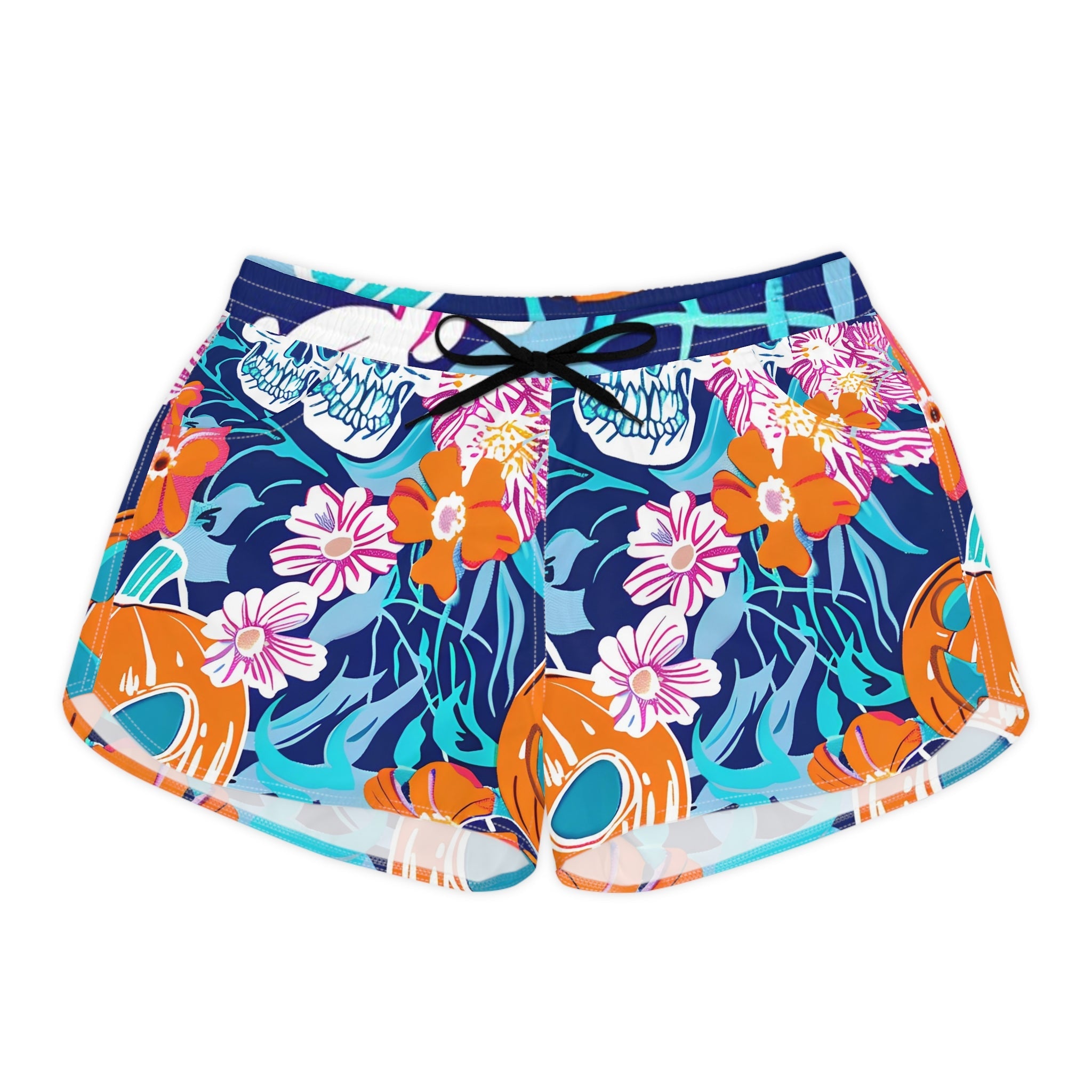 Navy Spooky Floral Print Shorts, Artsulli - Art is Long, Life is Short, All Over Prints, Size, S, Color, Black drawstring, , , 21374604819483826298