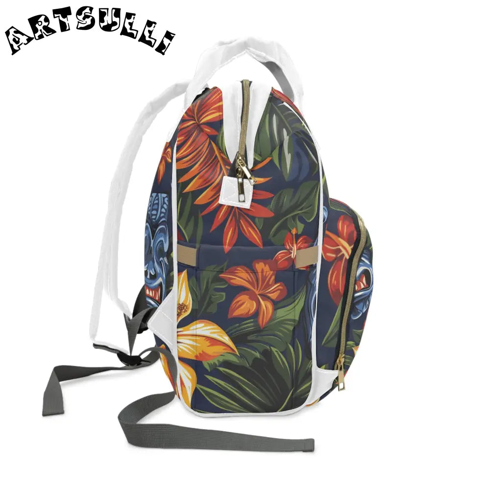 Navy Tropical Tiki Diaper Backpack, Artsulli - Art is Long, Life is Short, Bags, , , , , , , 