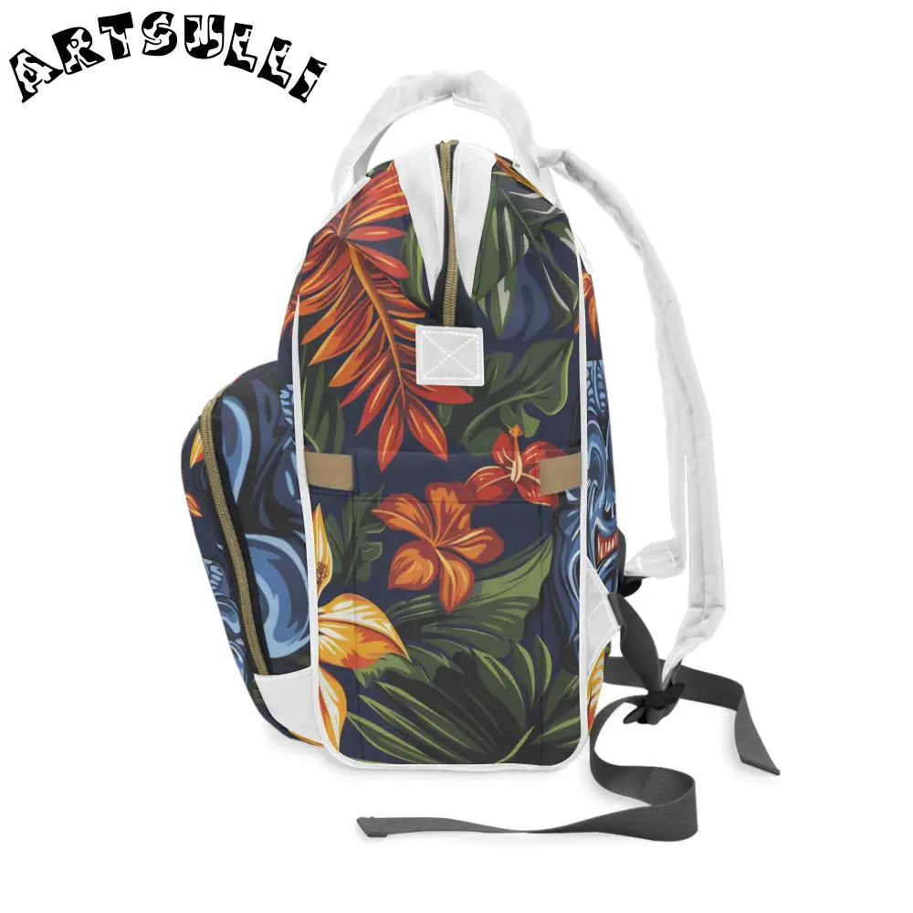 Navy Tropical Tiki Diaper Backpack, Artsulli - Art is Long, Life is Short, Bags, , , , , , , 