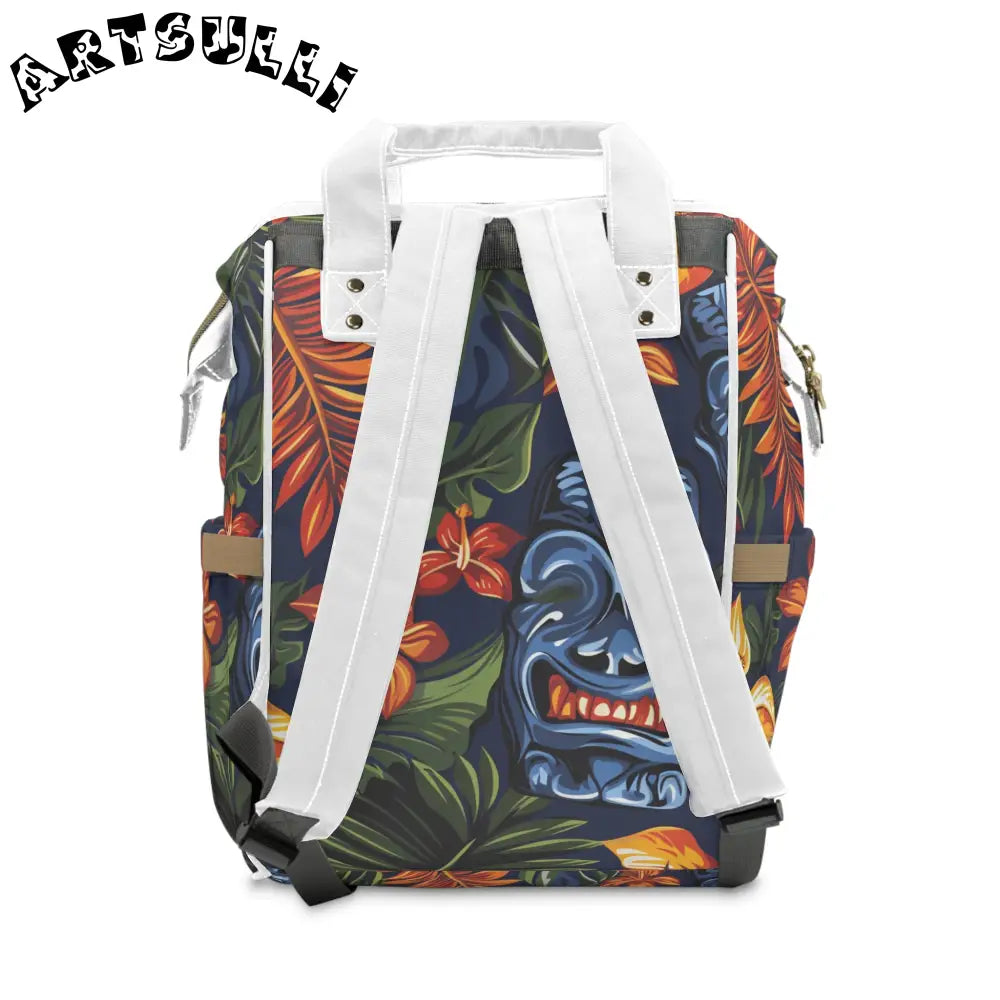 Navy Tropical Tiki Diaper Backpack, Artsulli - Art is Long, Life is Short, Bags, , , , , , , 