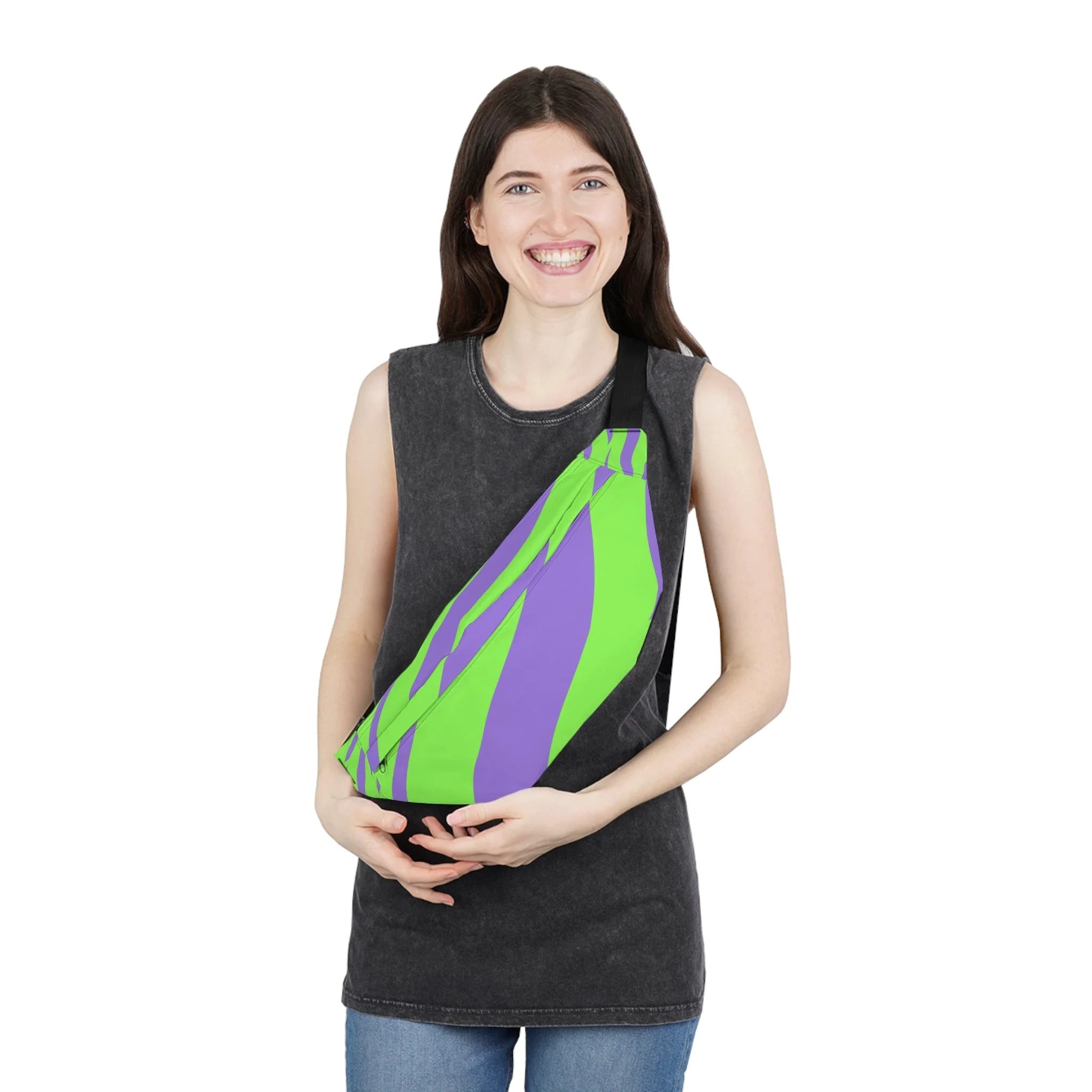 Neon Green and Purple Utilitarian Fanny Pack, Artsulli - Art is Long, Life is Short, Bags, , , , , , , 