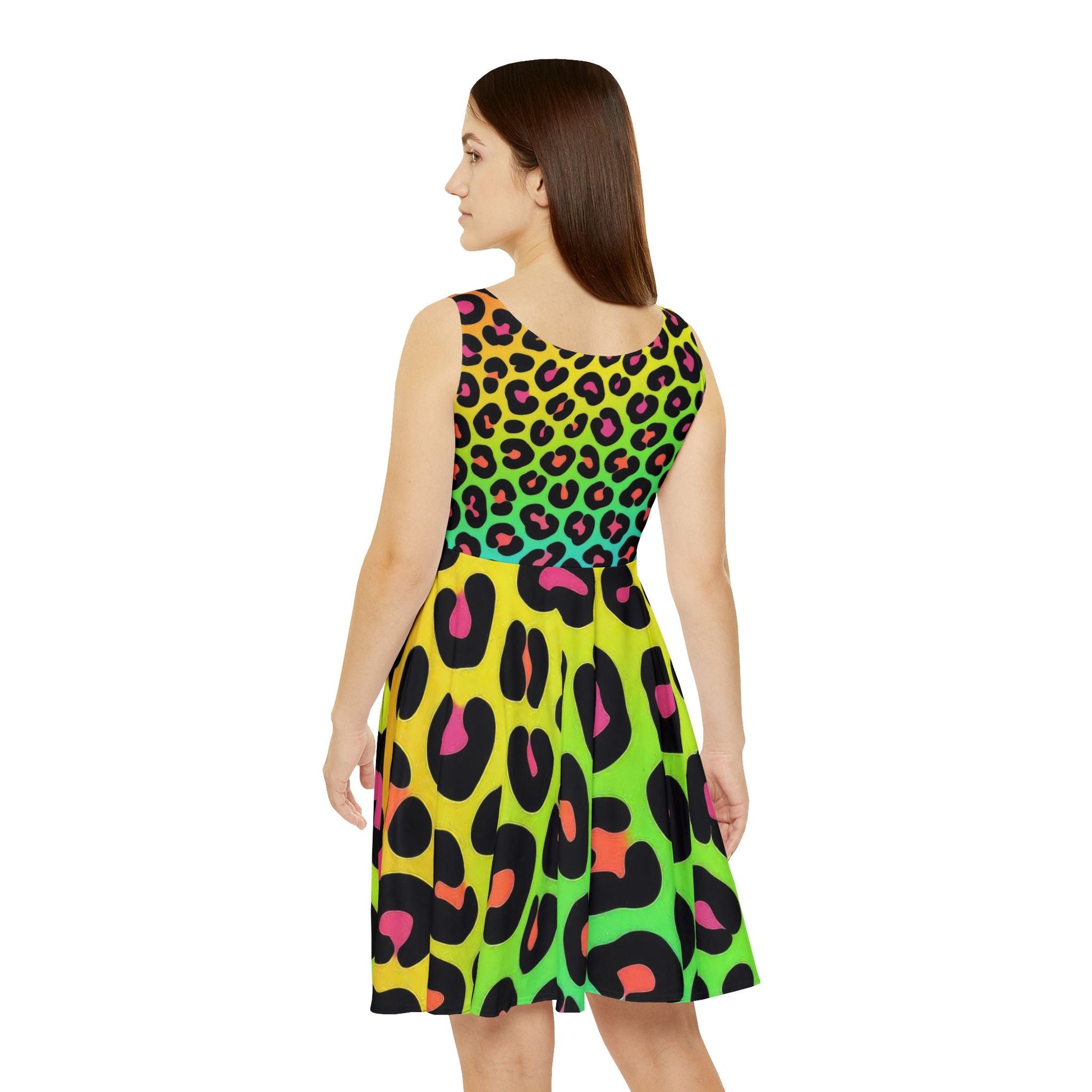 Neon Rainbow Leopard Skater Dress, Artsulli - Art is Long, Life is Short, All Over Prints, , , , , , , 