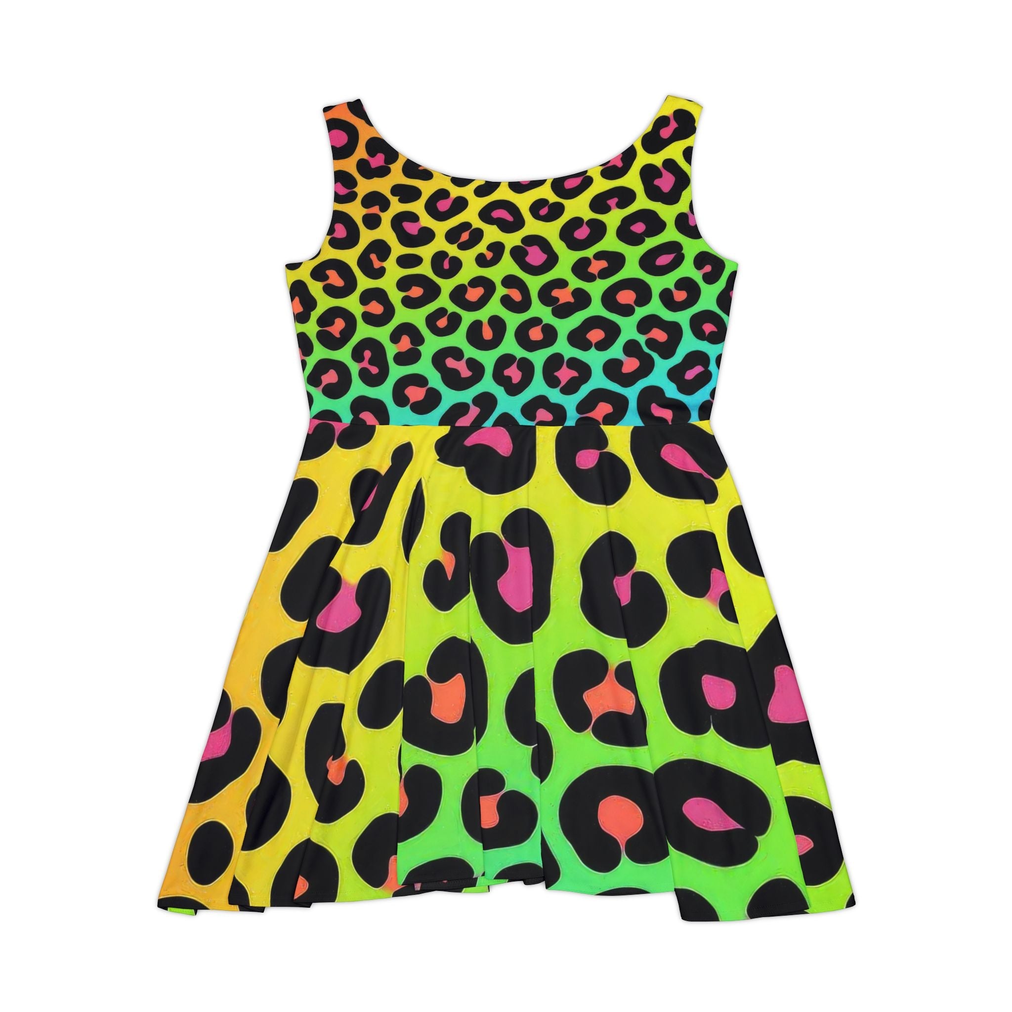 Neon Rainbow Leopard Skater Dress, Artsulli - Art is Long, Life is Short, All Over Prints, , , , , , , 