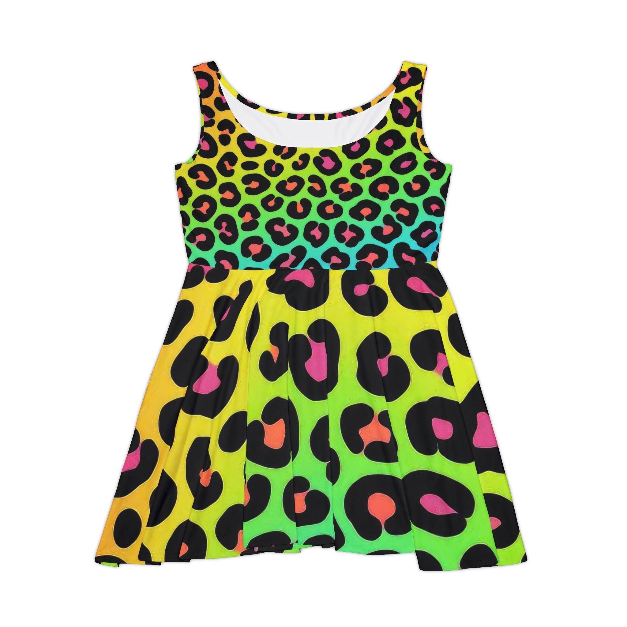 Printify Neon Rainbow Leopard Skater Dress 2025
